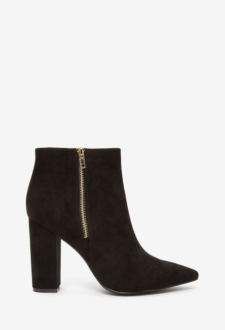 Cotton Pointed Zip-up Booties in Black 