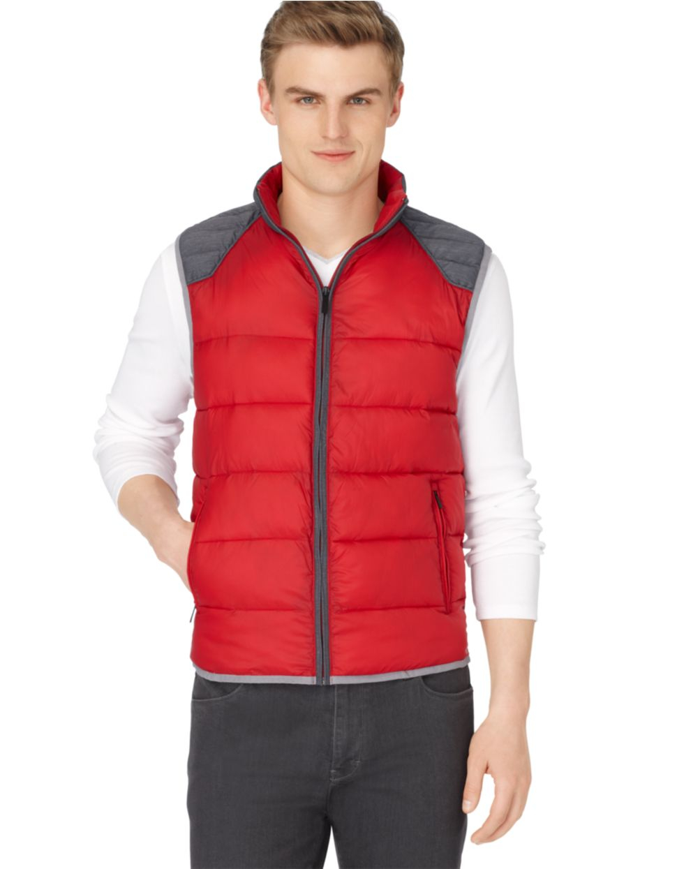 Calvin Klein Colorblock Puffer Vest in Red for Men - Lyst