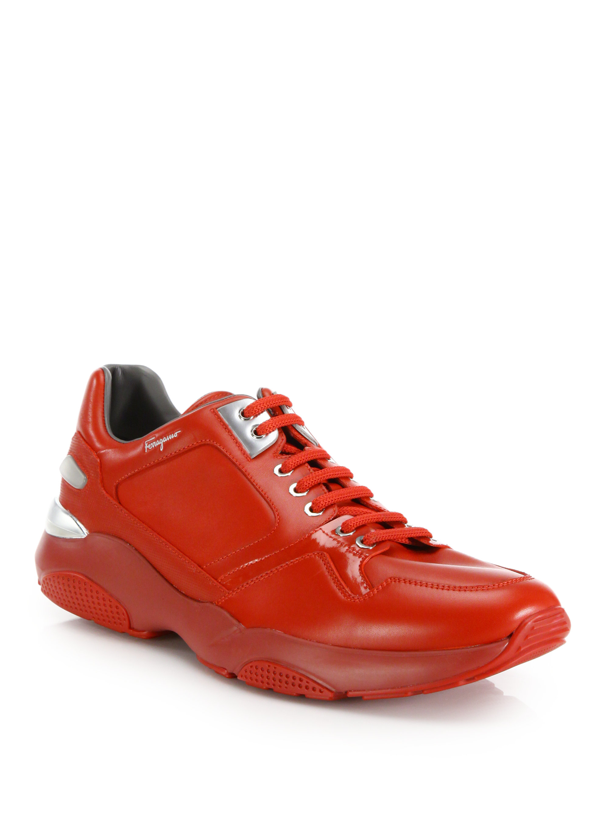 Lyst - Ferragamo Lisbona Tonal Leather Sneakers in Red for Men