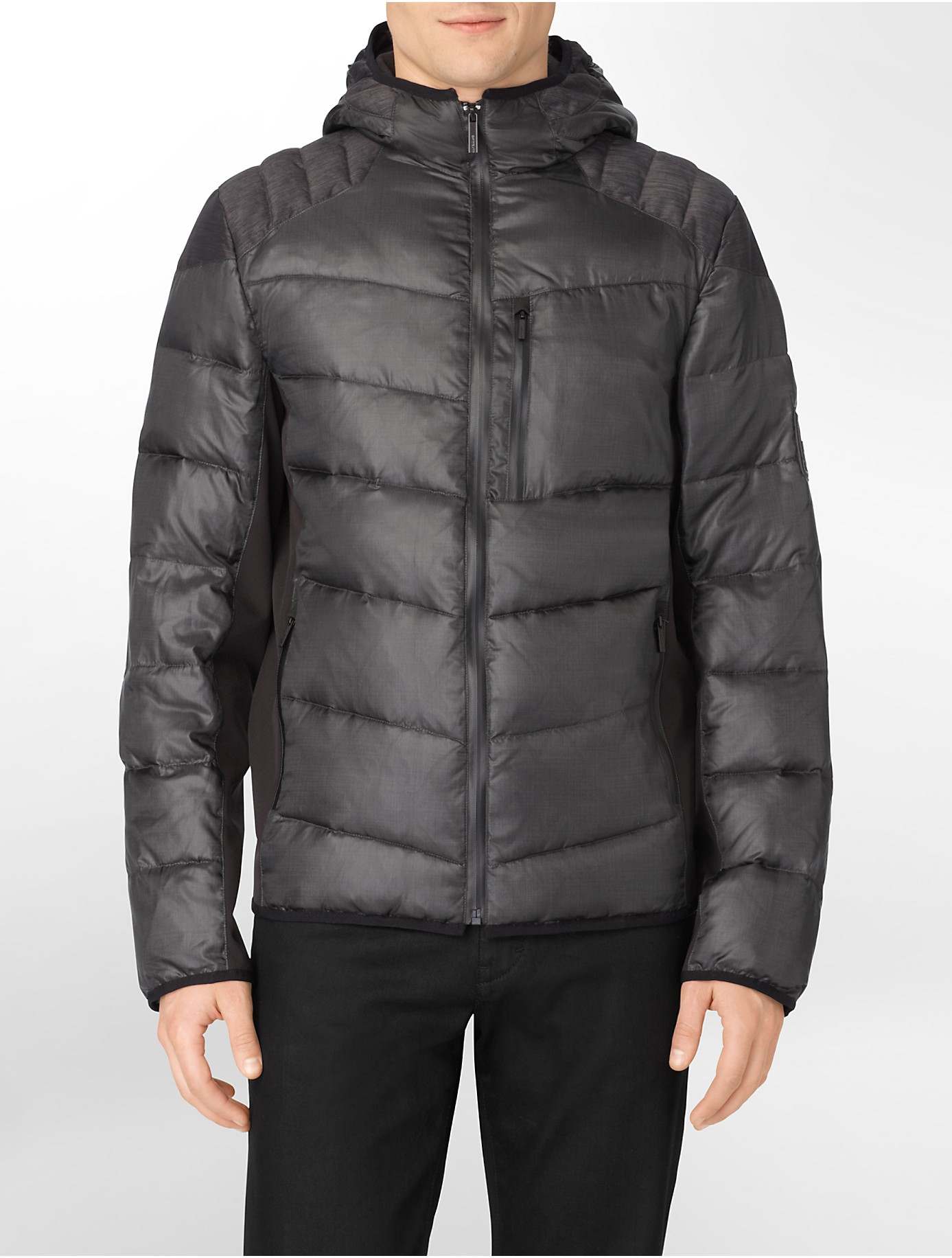 Calvin klein White Label Zip Front Hooded Nylon Puffer Jacket in Black ...