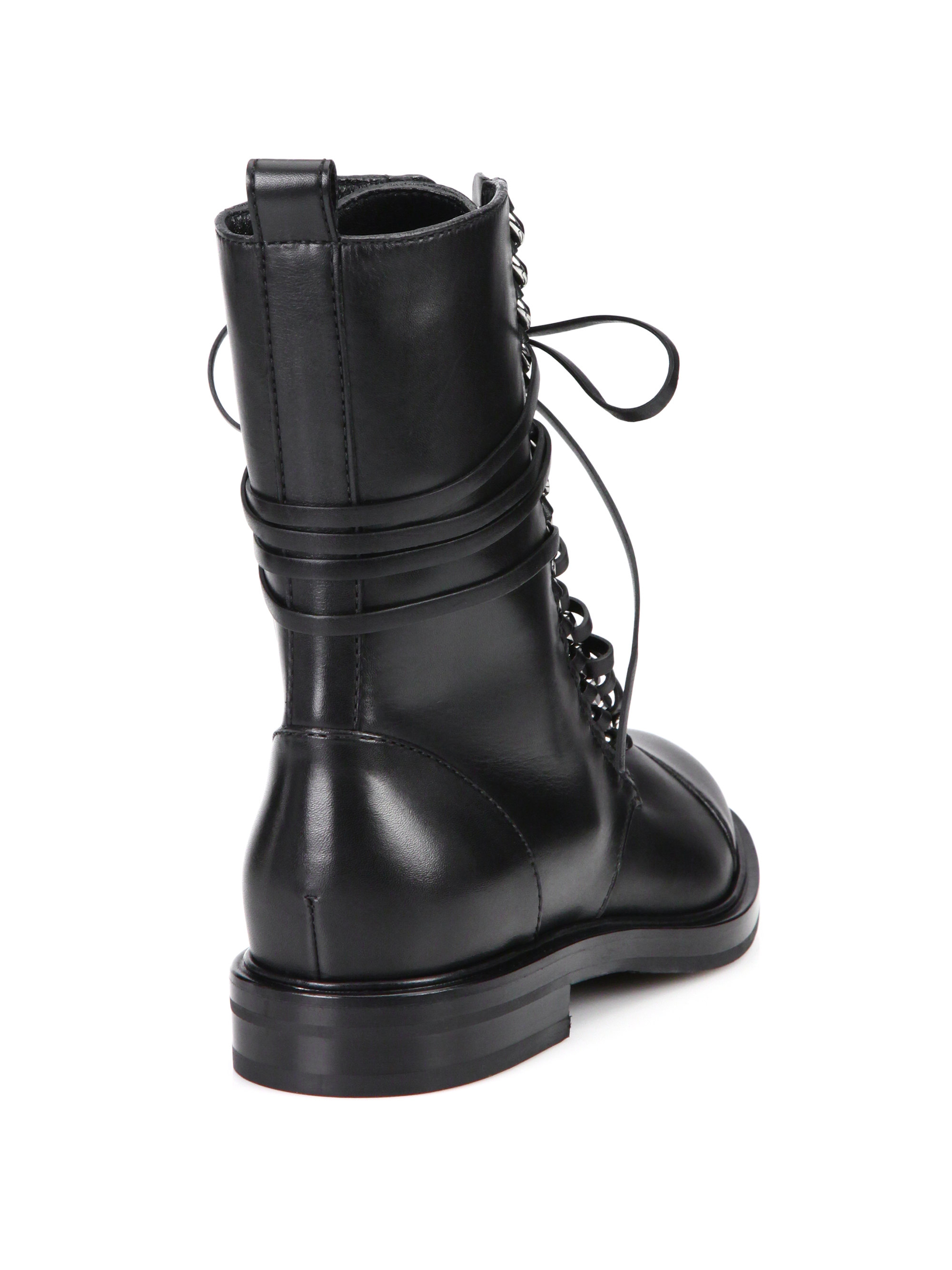 Lyst Casadei Curb Chain Laceup Leather Combat Boots in Black