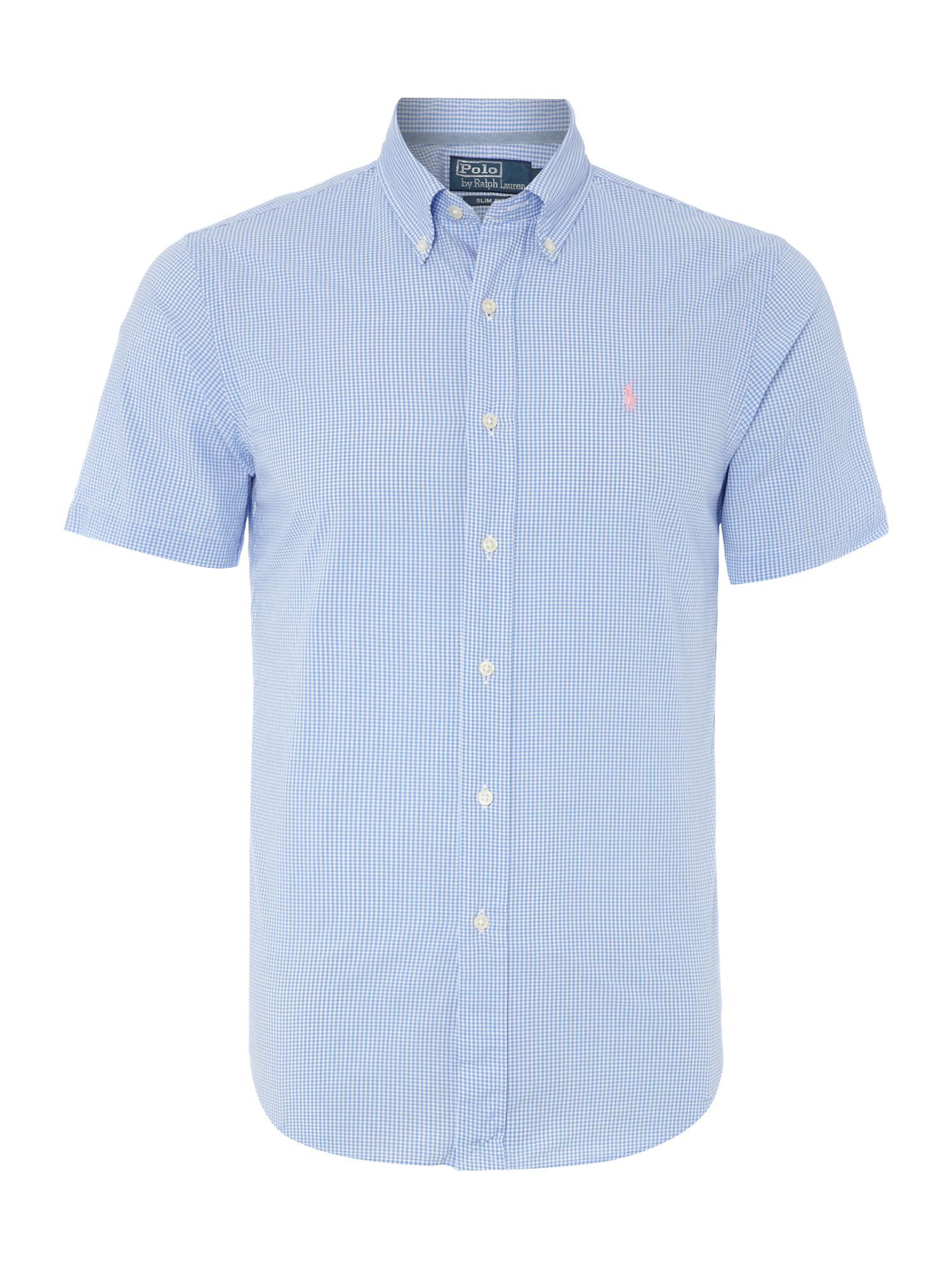 Polo ralph lauren Short Sleeve Micro Gingham Slim Fit Shirt in Blue for ...