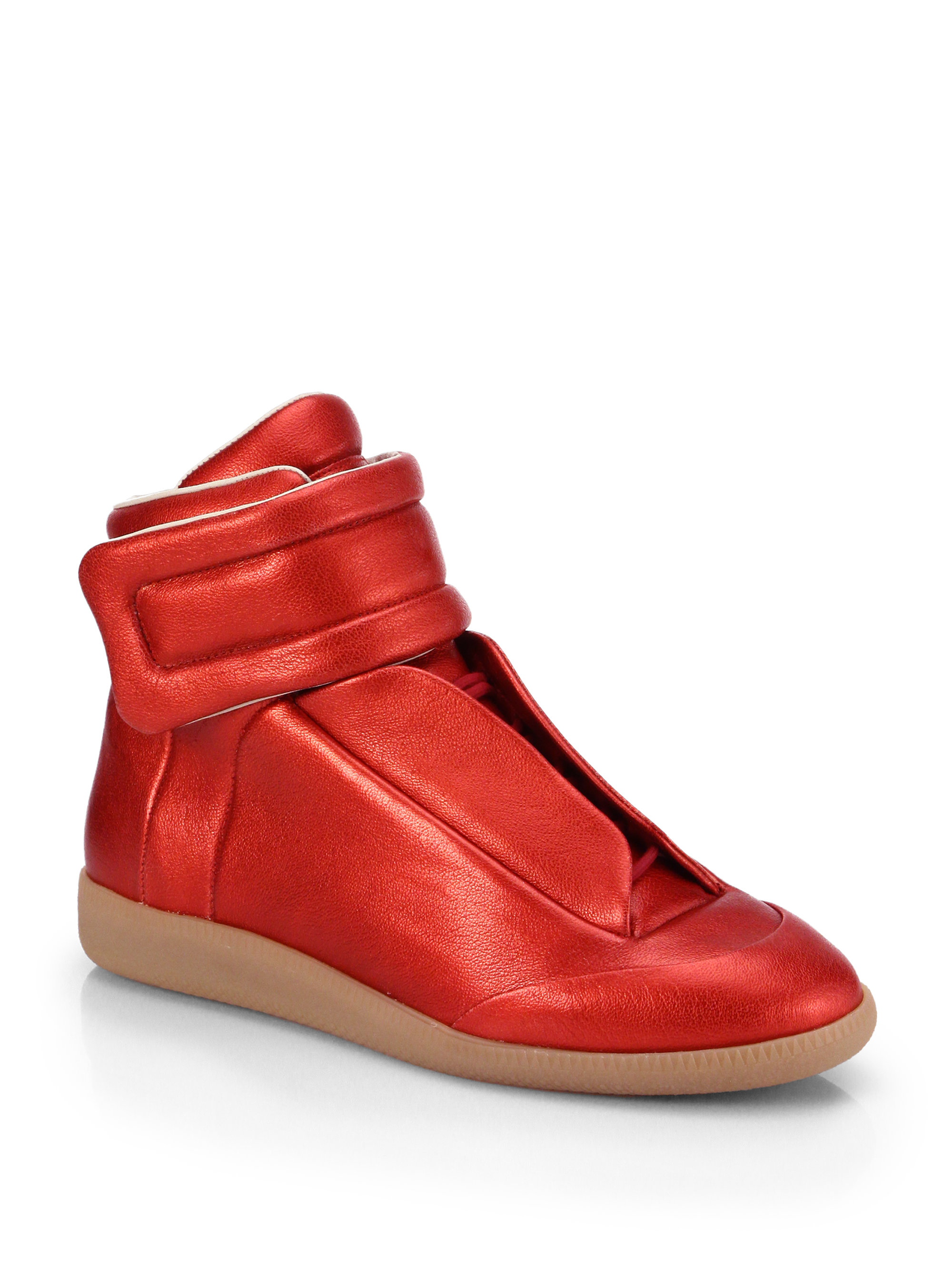 Maison Margiela Future Leather Hightop Sneakers in Red for Men | Lyst