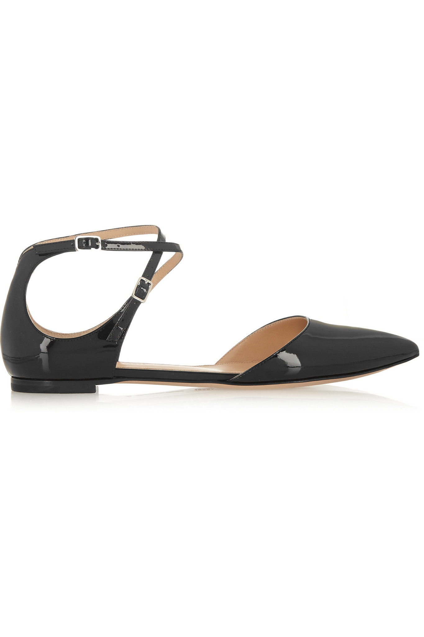 Gianvito Rossi Pointed-Toe Patent-Leather Flats in Black - Lyst