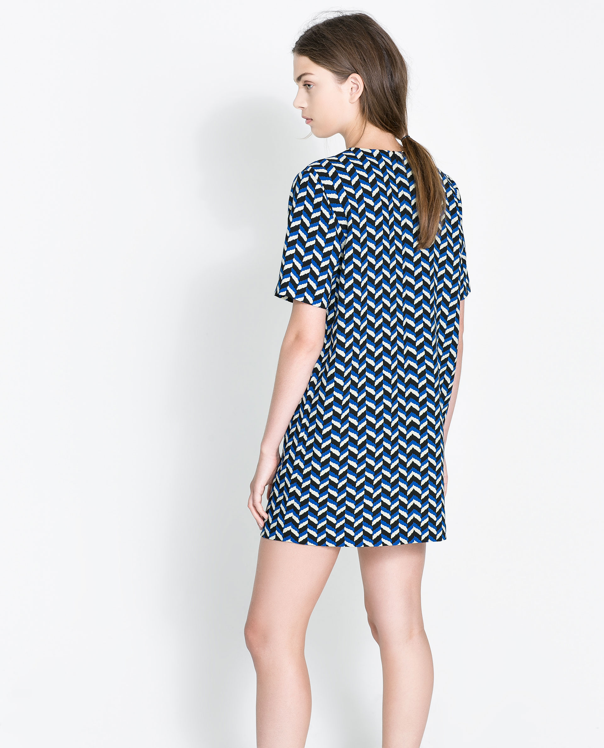 Zara Retro Printed Dress in Blue Lyst