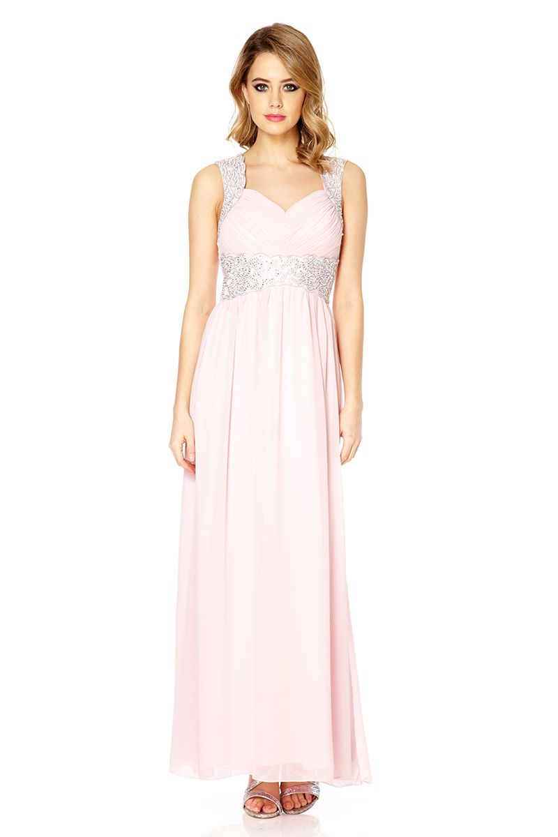 quiz pink chiffon embellished maxi dress