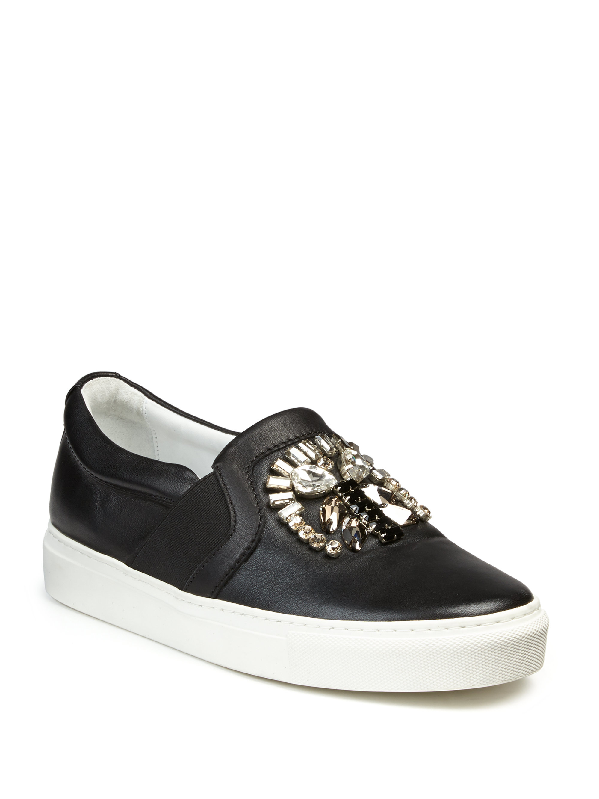 Lanvin Bejeweled Leather Skate Sneakers in Black | Lyst