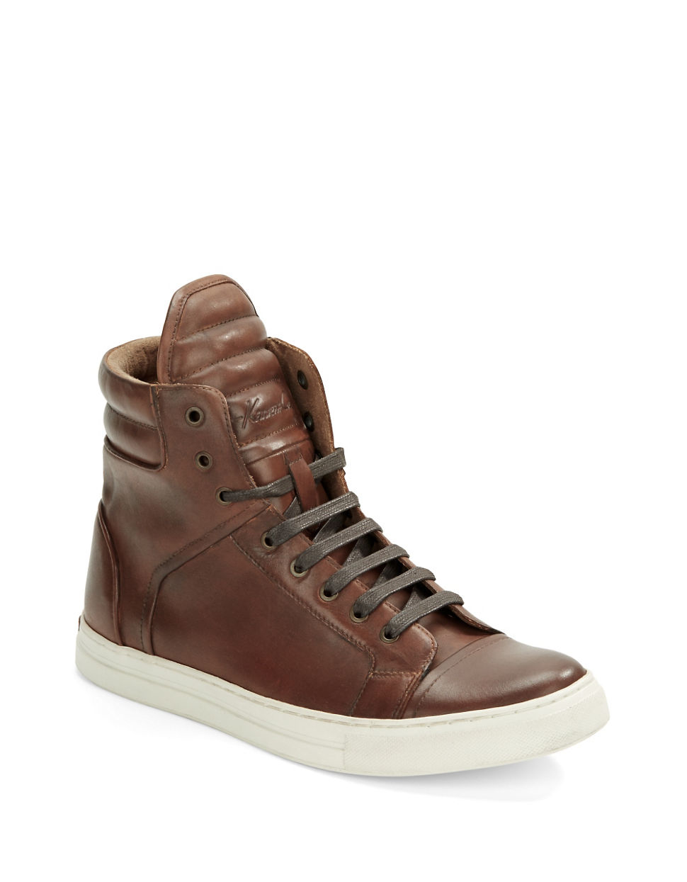 Kenneth Cole Double Header High-Top Sneakers in Brown (Cognac) | Lyst