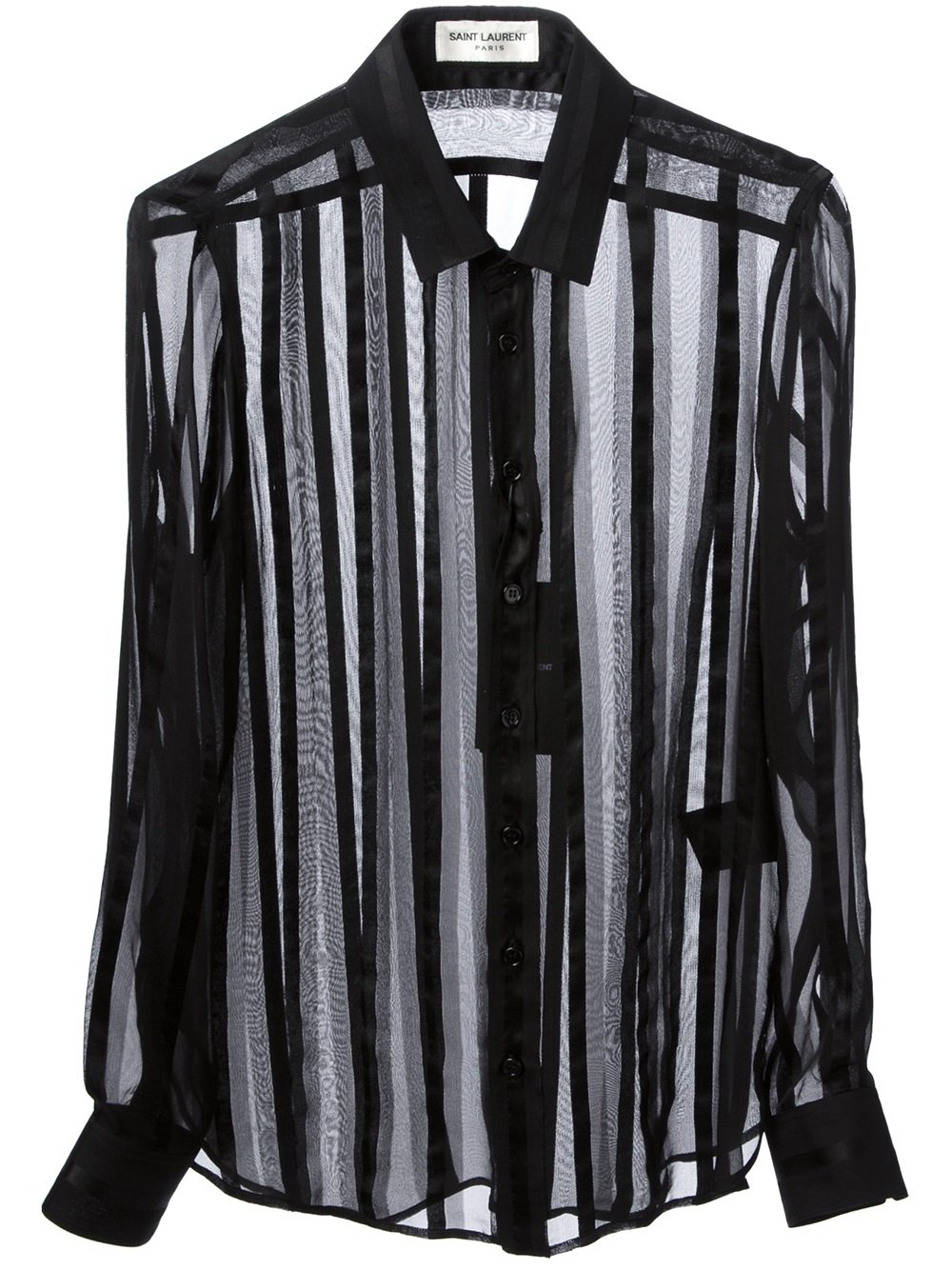 Saint Laurent Sheer Striped Blouse in Black | Lyst