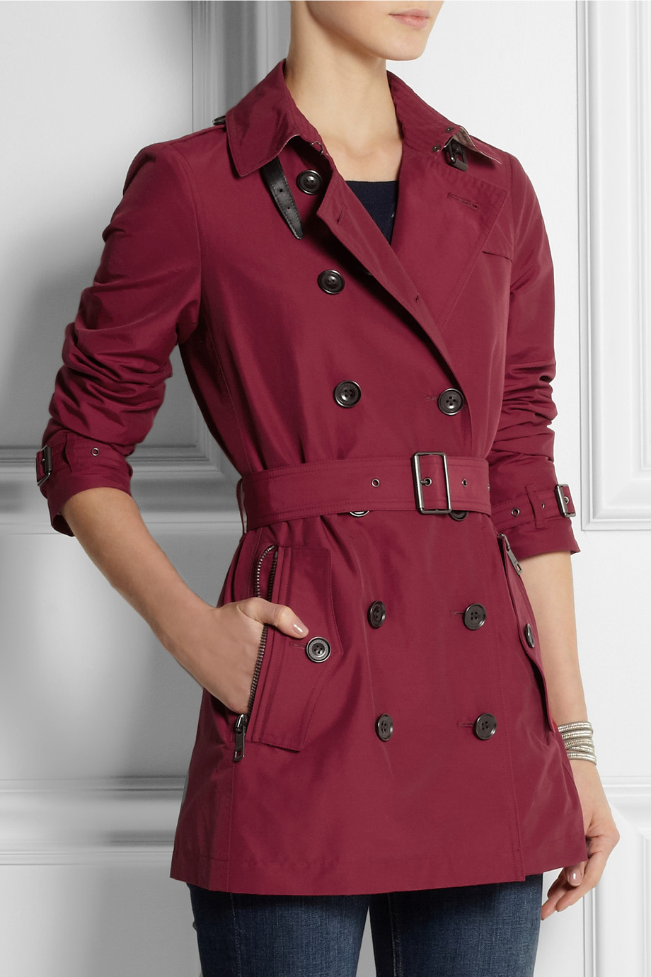 Burberry Brit Cottonblend Twill Trench Coat in Claret (Red) - Lyst