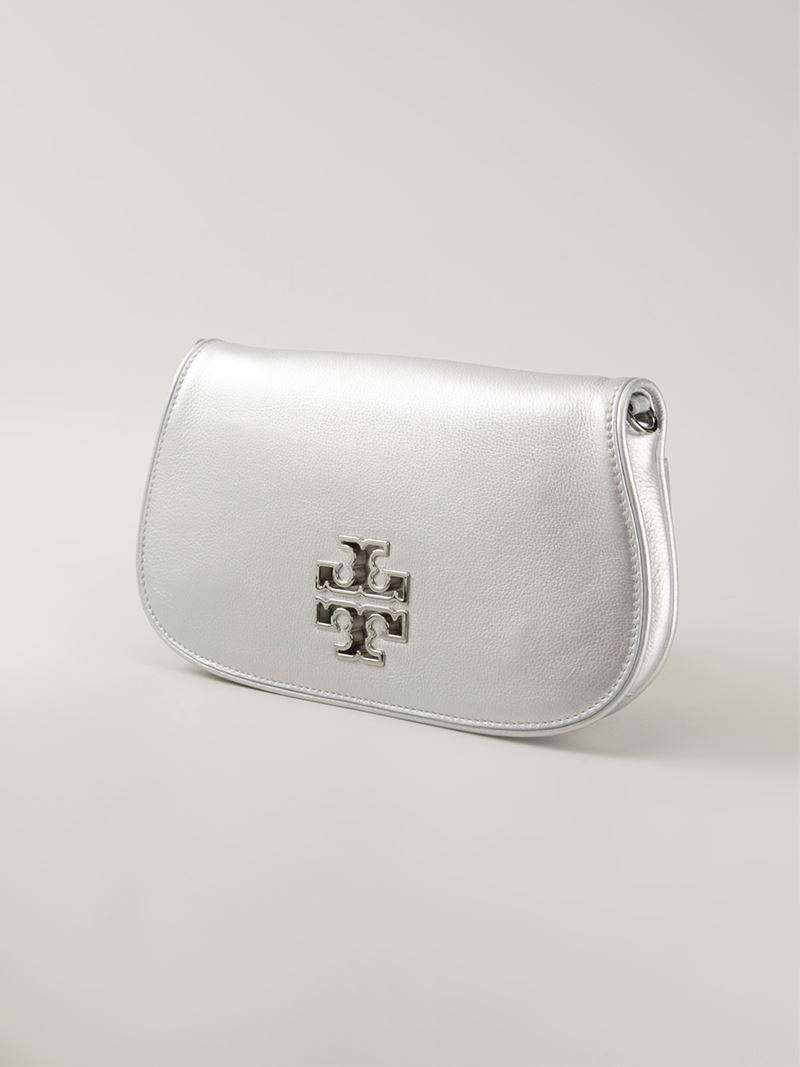 Tory Burch Silver Leather Pebbled Top Handle Tote Bag — Labels