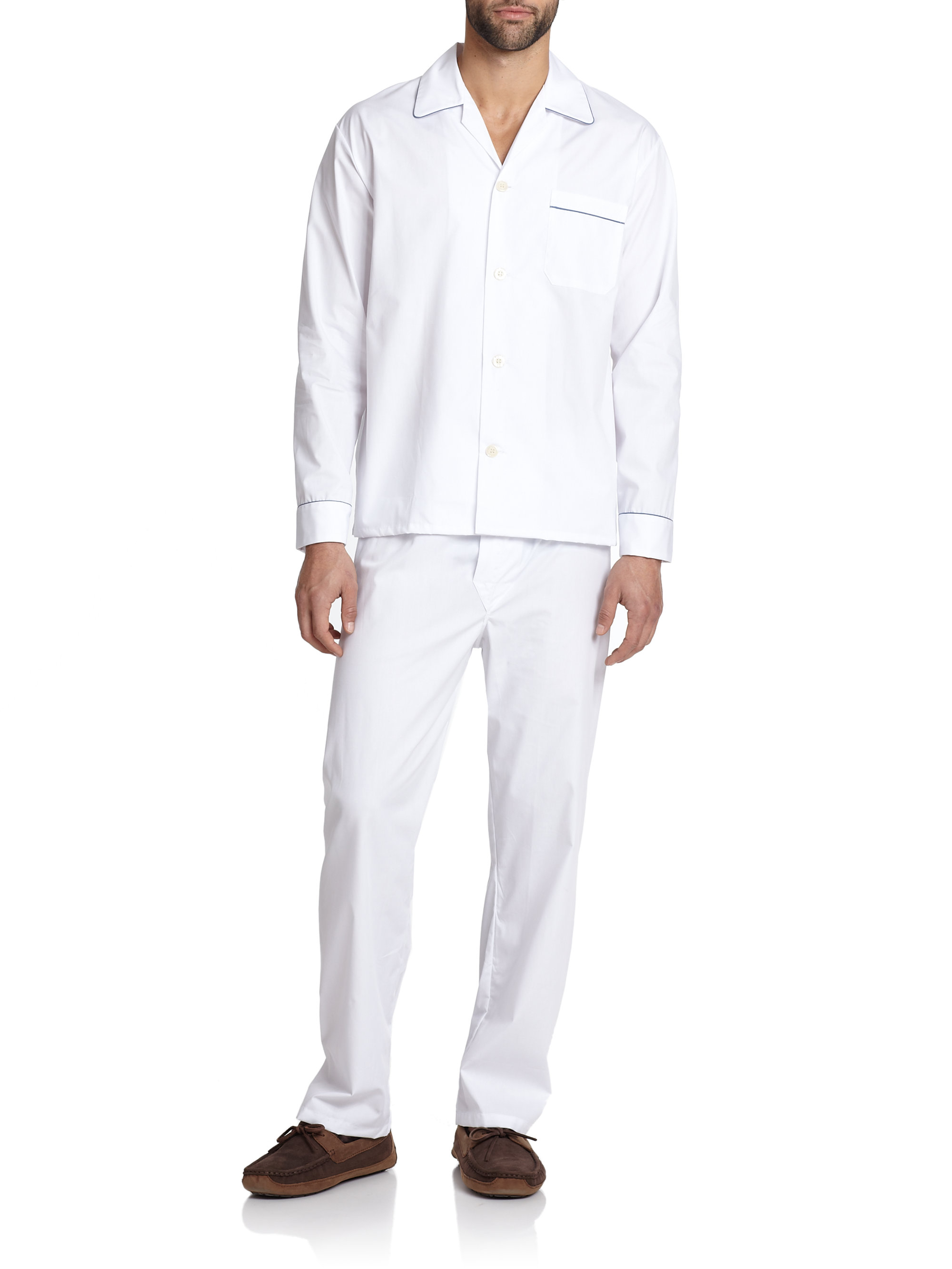 Lyst - Saks Fifth Avenue Piped Cotton Pajama Set in White for Men