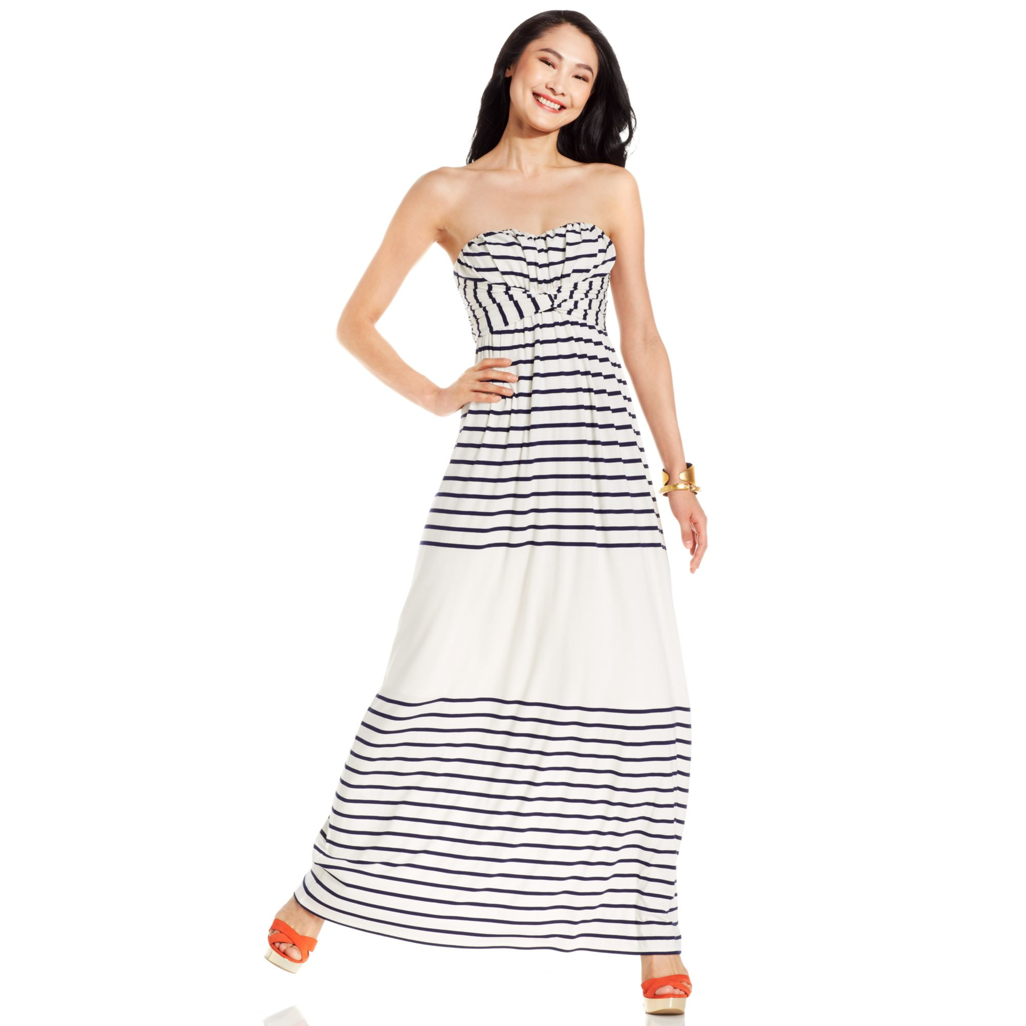 Jessica simpson Dress Strapless Striped Maxi in White  Lyst