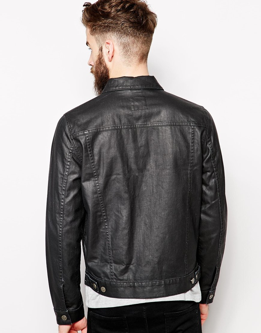 ASOS Coated Denim Jacket in Black for Men - Lyst