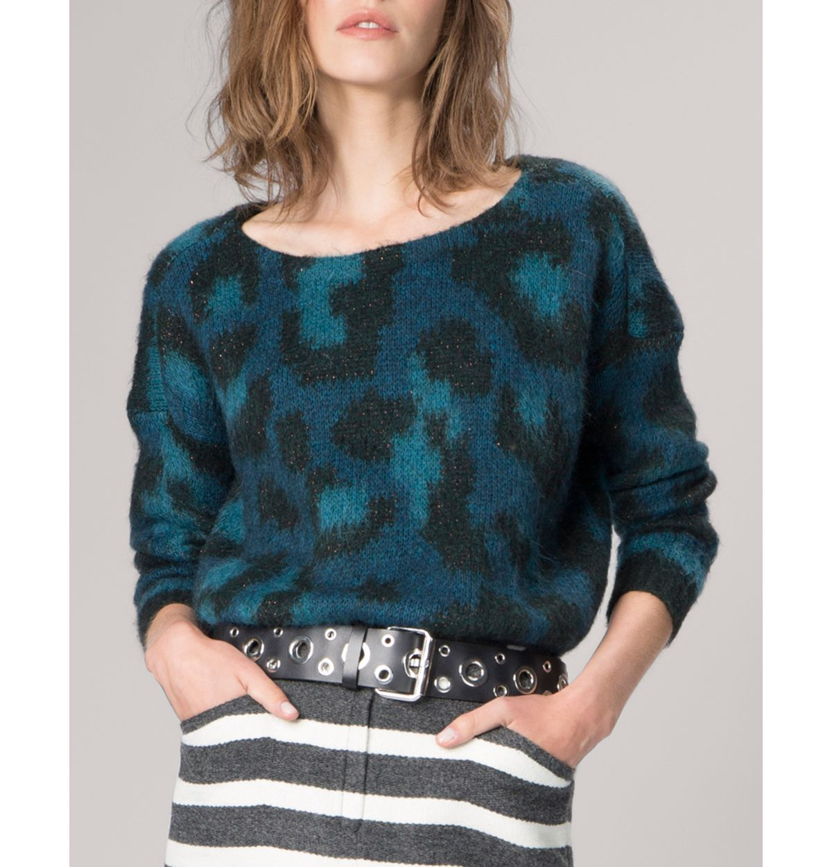 Maje Sweater - Kolette Leopard Pattern in Blue - Lyst