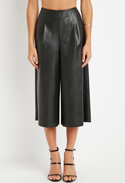Forever 21 Faux Leather Gauchos in Black | Lyst