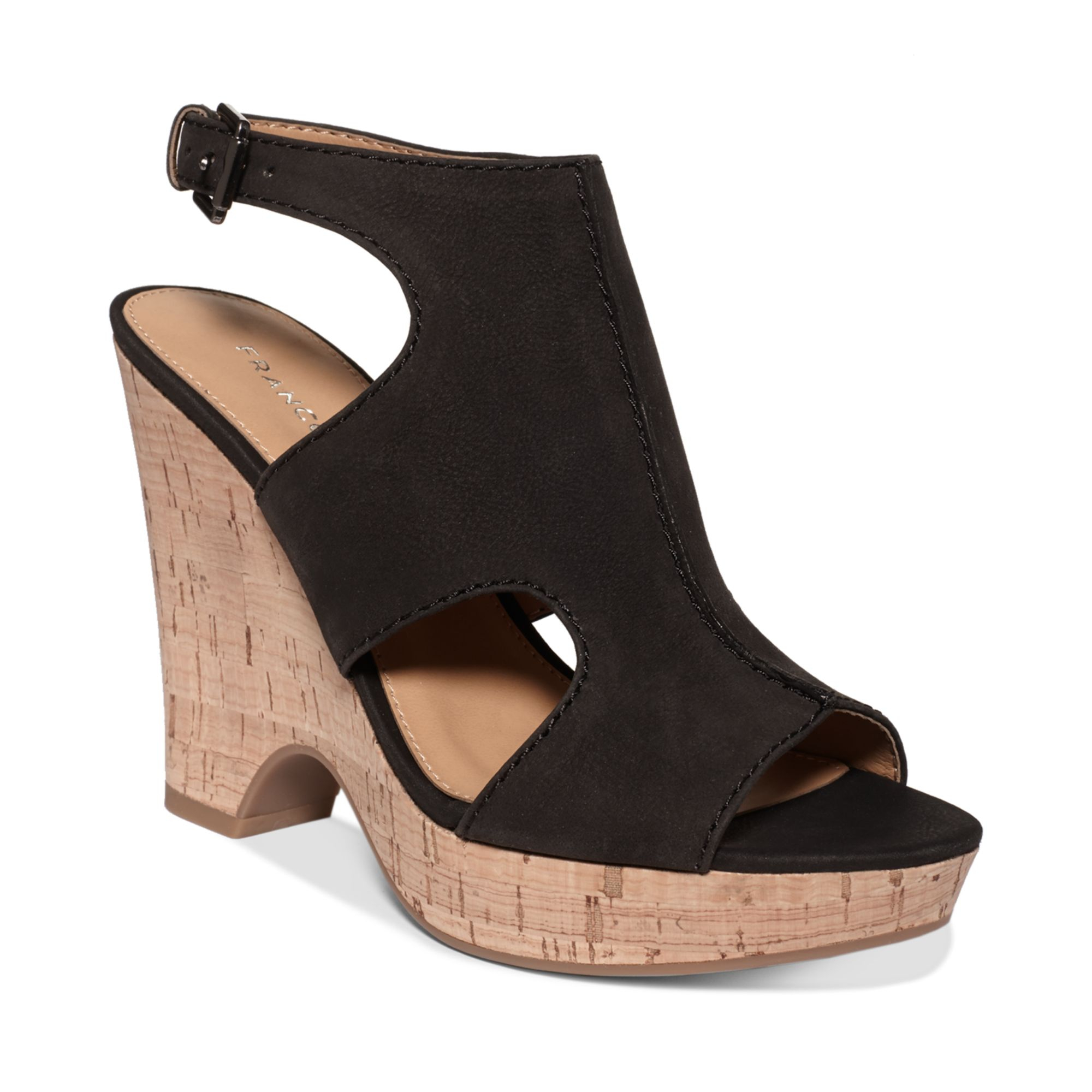 Franco Sarto Glamour Platform Wedge Sandals in Black (Black Leather)