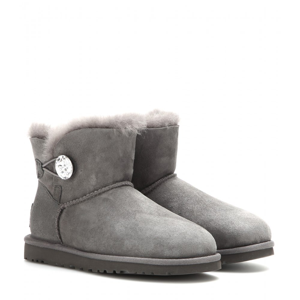 Ugg Mini Bailey Button Bling Ankle Boots in Gray (grey true to size 2cm)