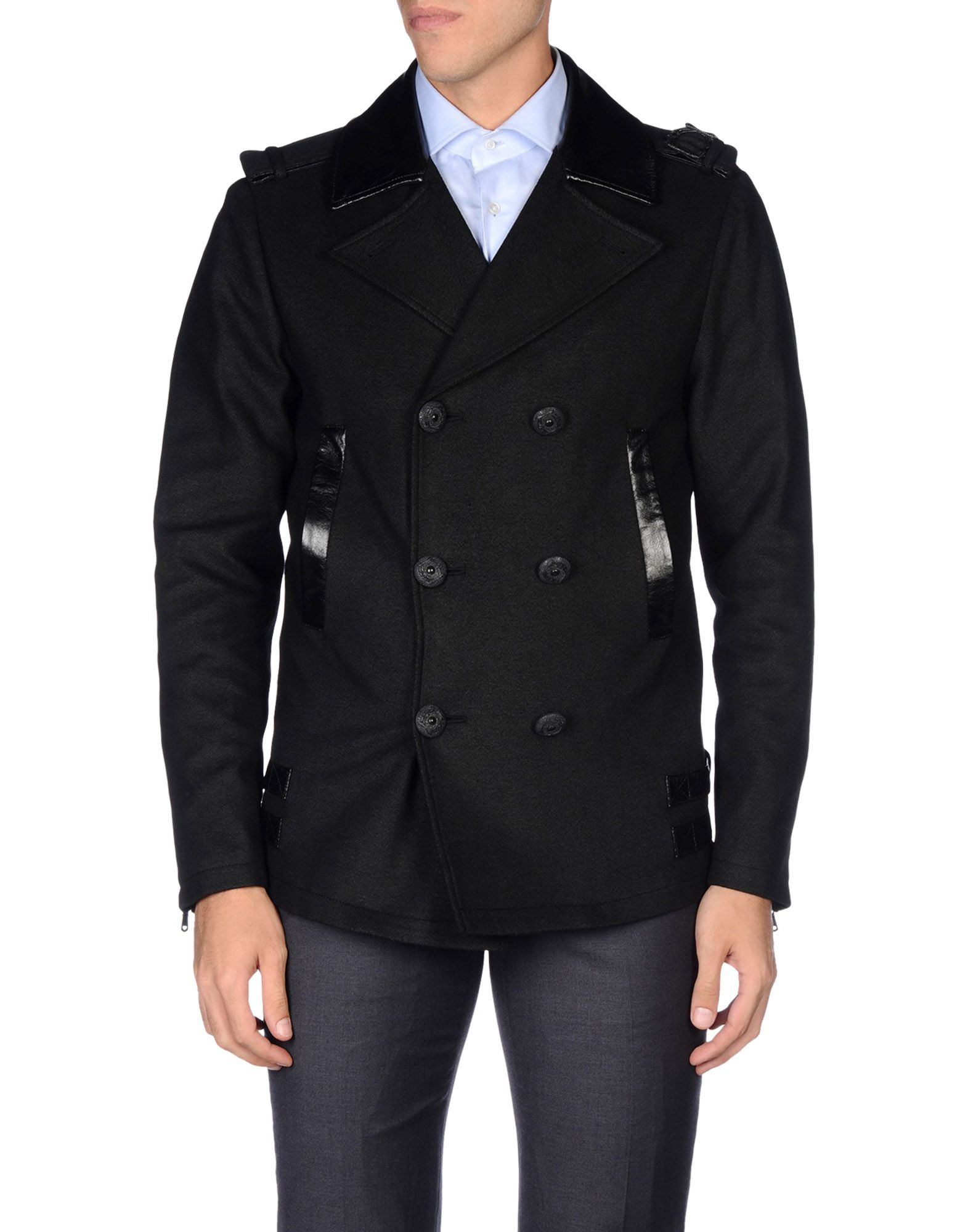 Class Roberto Cavalli Flannel Coat in Black for Men - Lyst