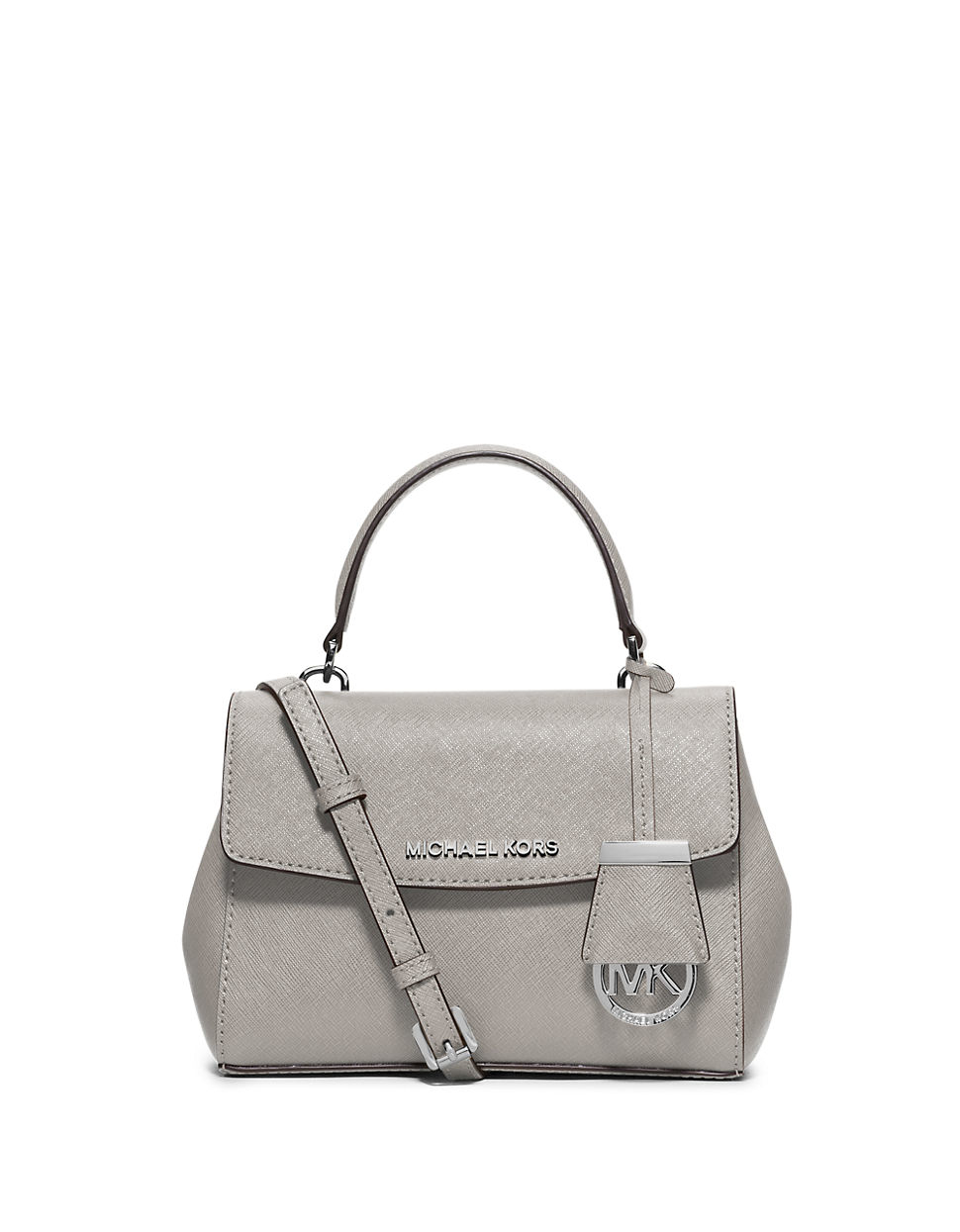 Michael michael kors Ava Leather Crossbody Satchel in Gray (Pearl Grey