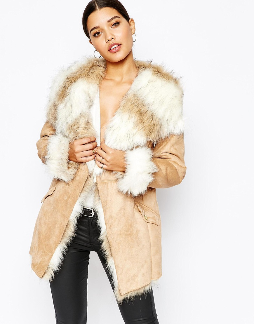 lipsy luxury bonded faux fur wrap coat
