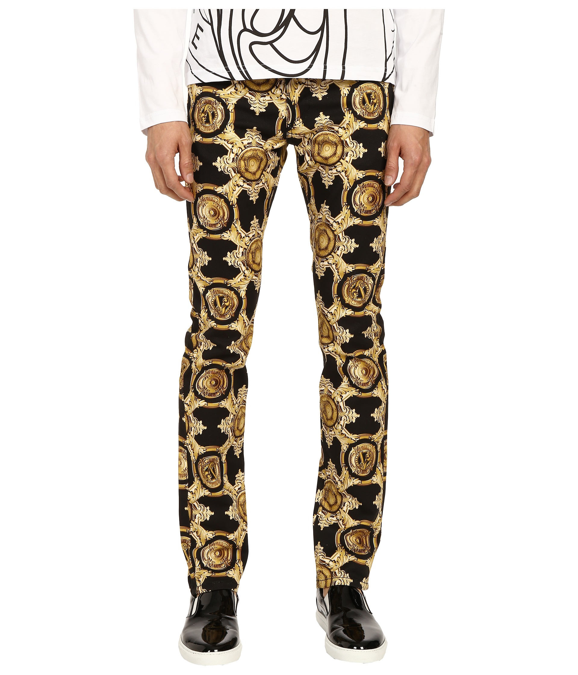 Versace Jeans Couture Cotton Baroque Medallion Print Slim Fit Pants in  Black/Gold (Black) for Men - Lyst