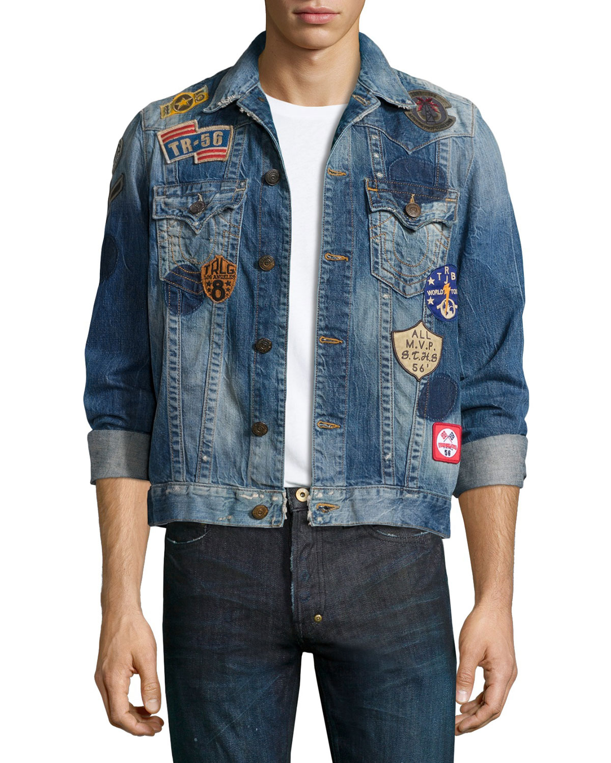 True religion Jimmy Patchwork Western Denim Jacket in Blue for Men | Lyst