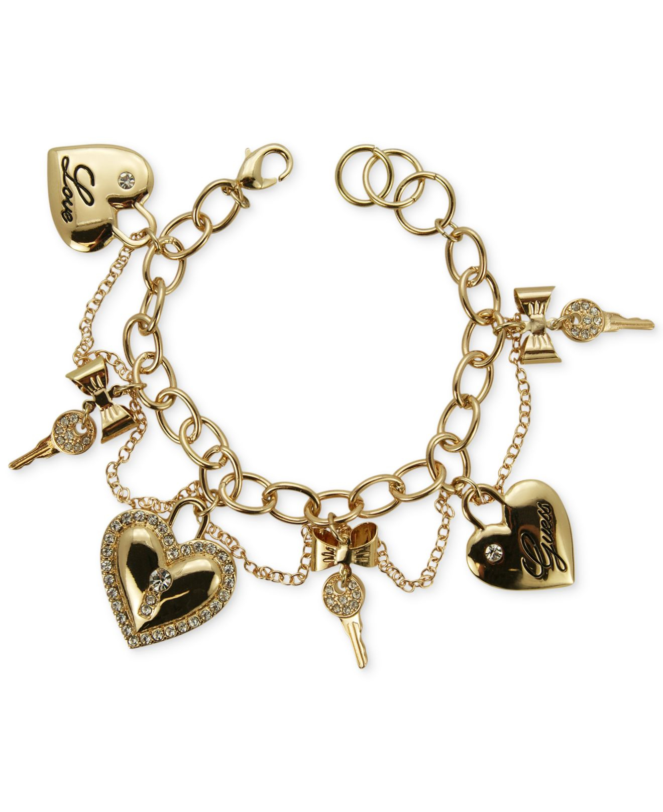 Guess Gold-Tone Heart And Key Charm Bracelet in Metallic - Lyst
