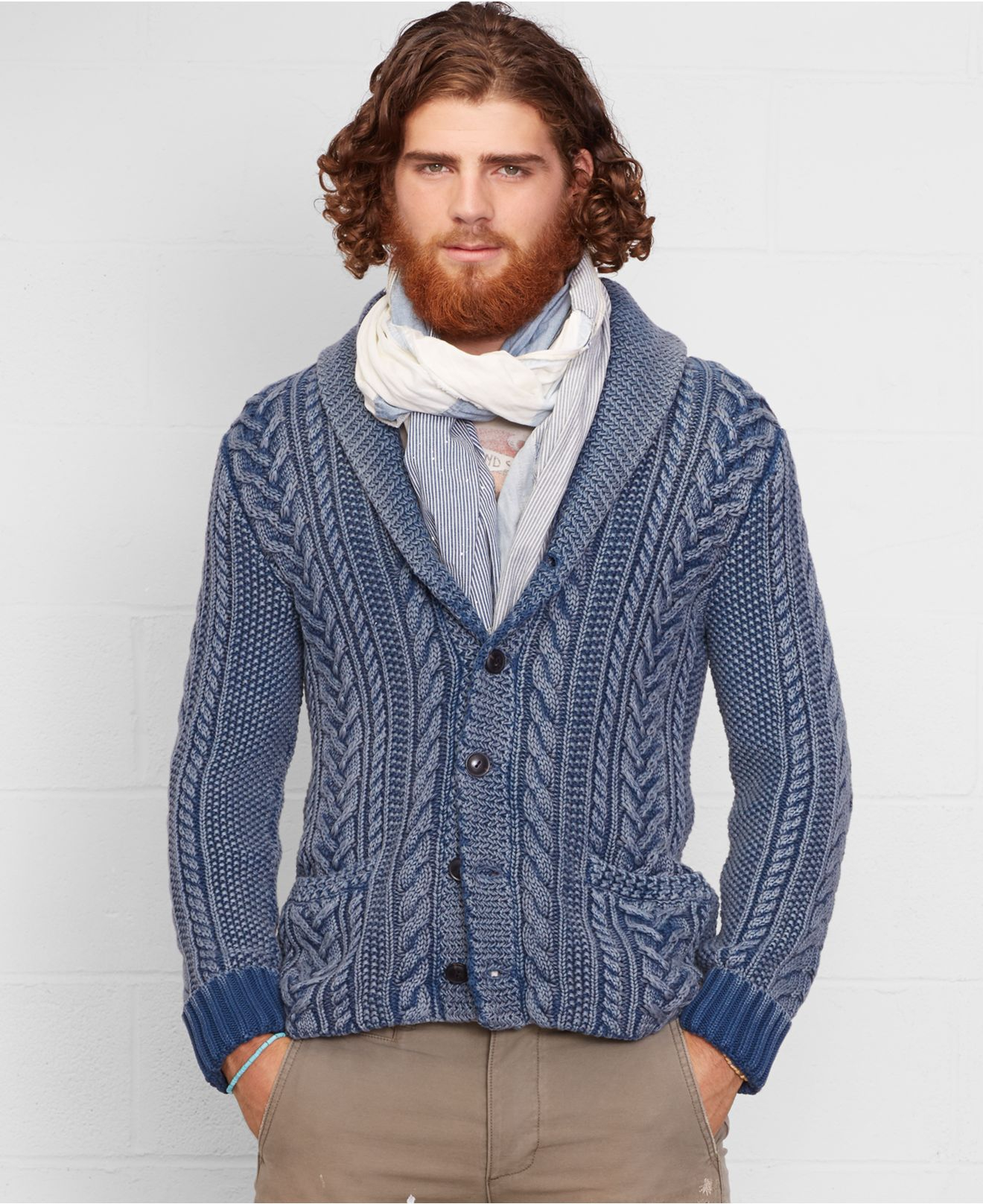 Denim & Supply Ralph Lauren Cable-Knit Shawl Cardigan in Blue for Men | Lyst