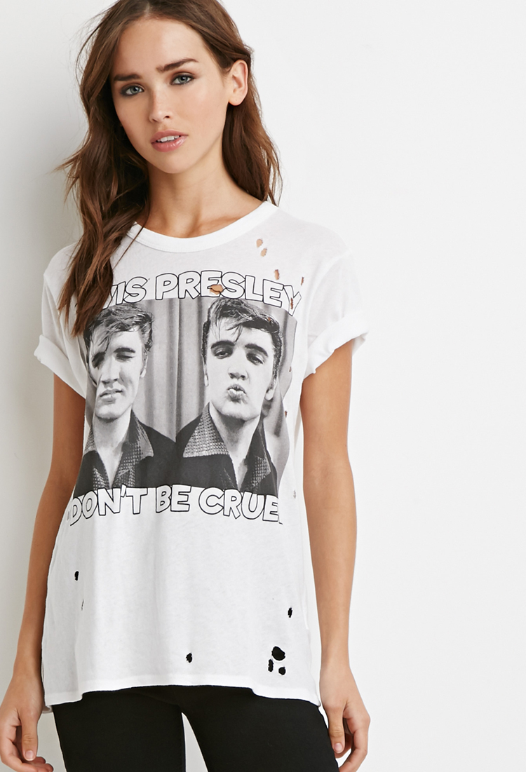 Forever 21 Elvis Presley Distressed Tee In White Lyst