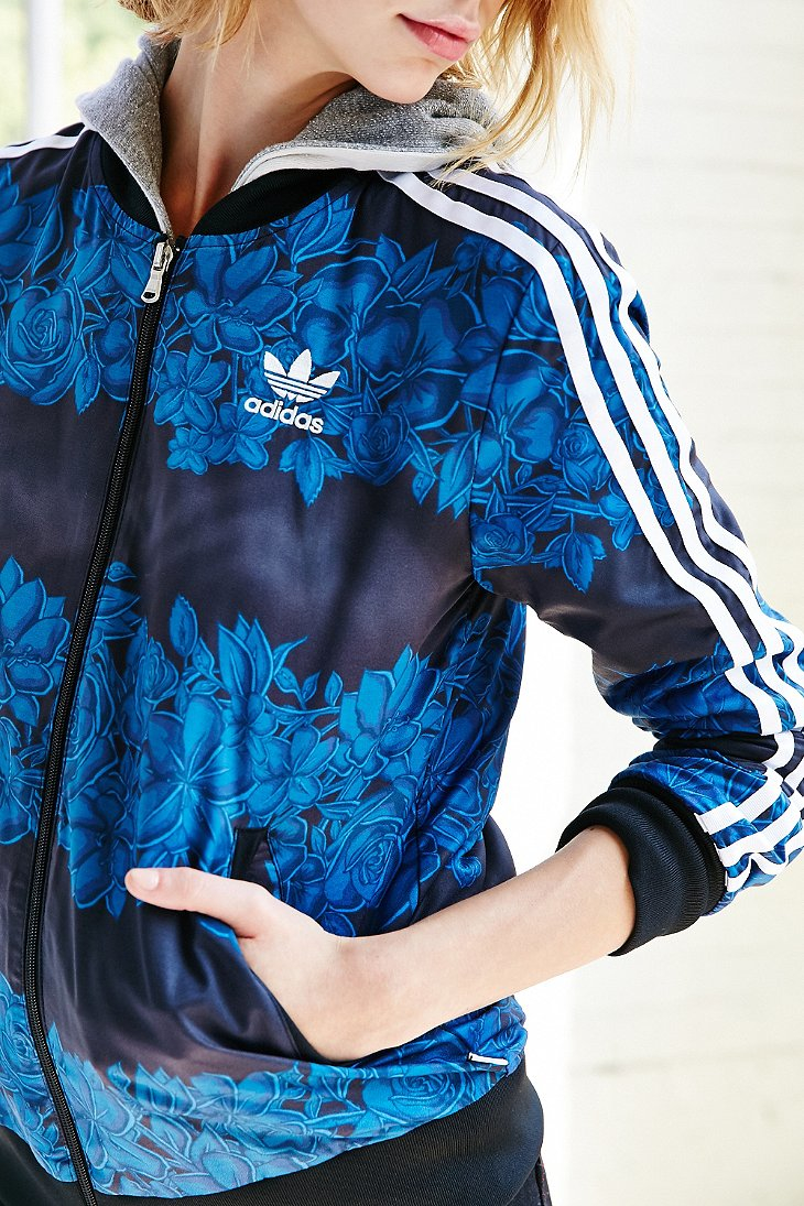 adidas Blue Floral Track Jacket | Lyst