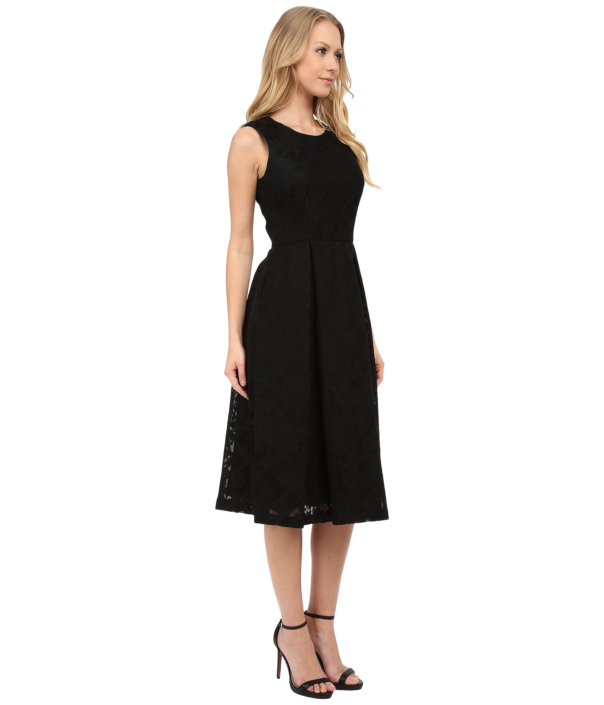 Lyst - Calvin Klein Sleeveless Fit & Flare Lace Scuba Dress in Black