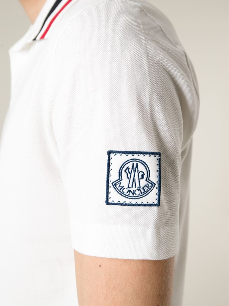 Moncler Gamme Bleu Striped Trim Polo Shirt in White for Men | Lyst