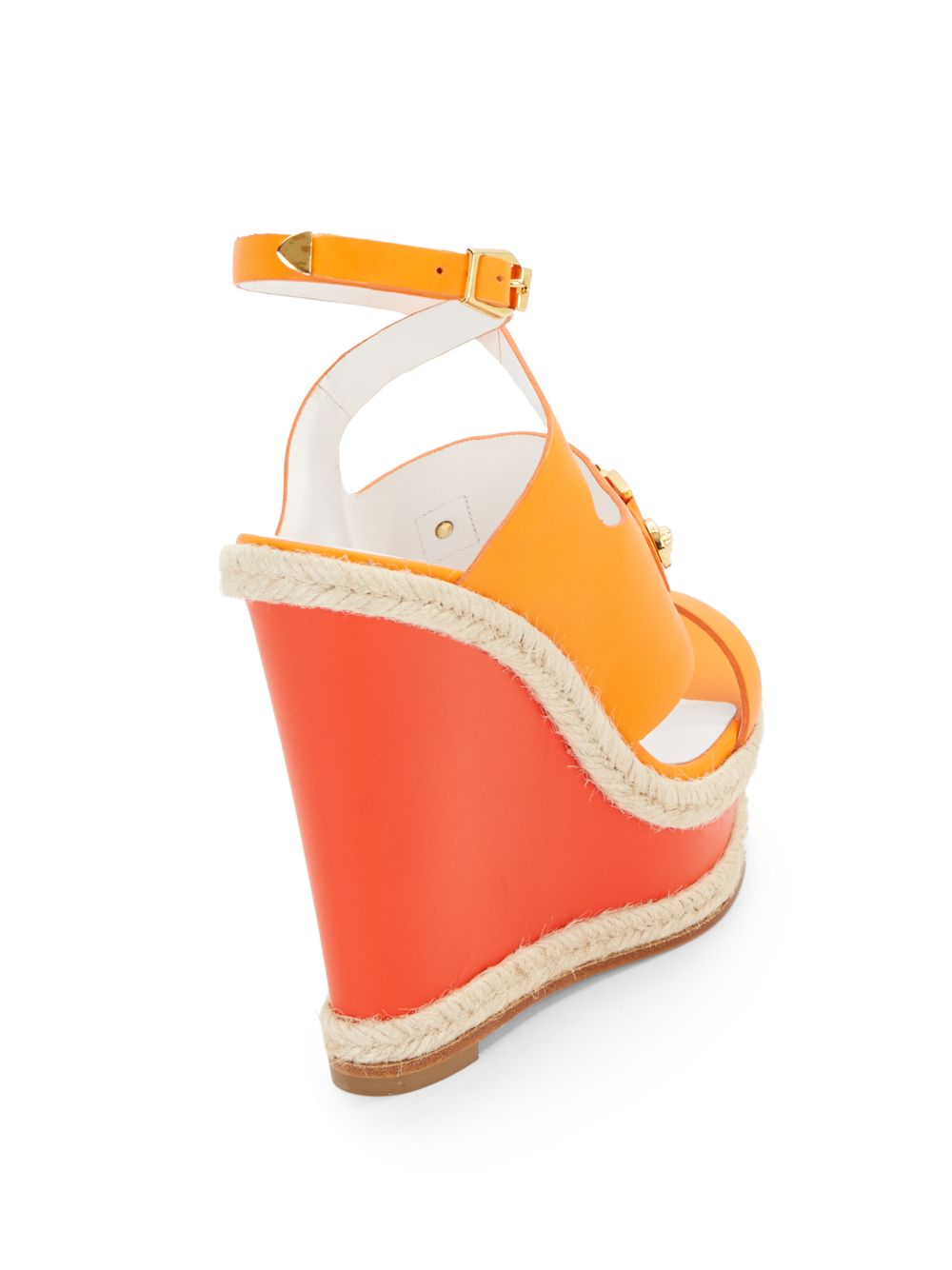 christian louboutin sandals Orange leather jute covered wedge ...  