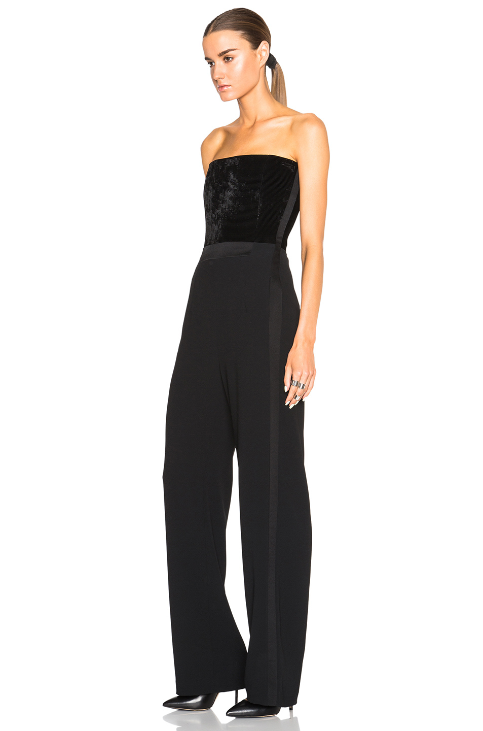 velvet strapless jumpsuit