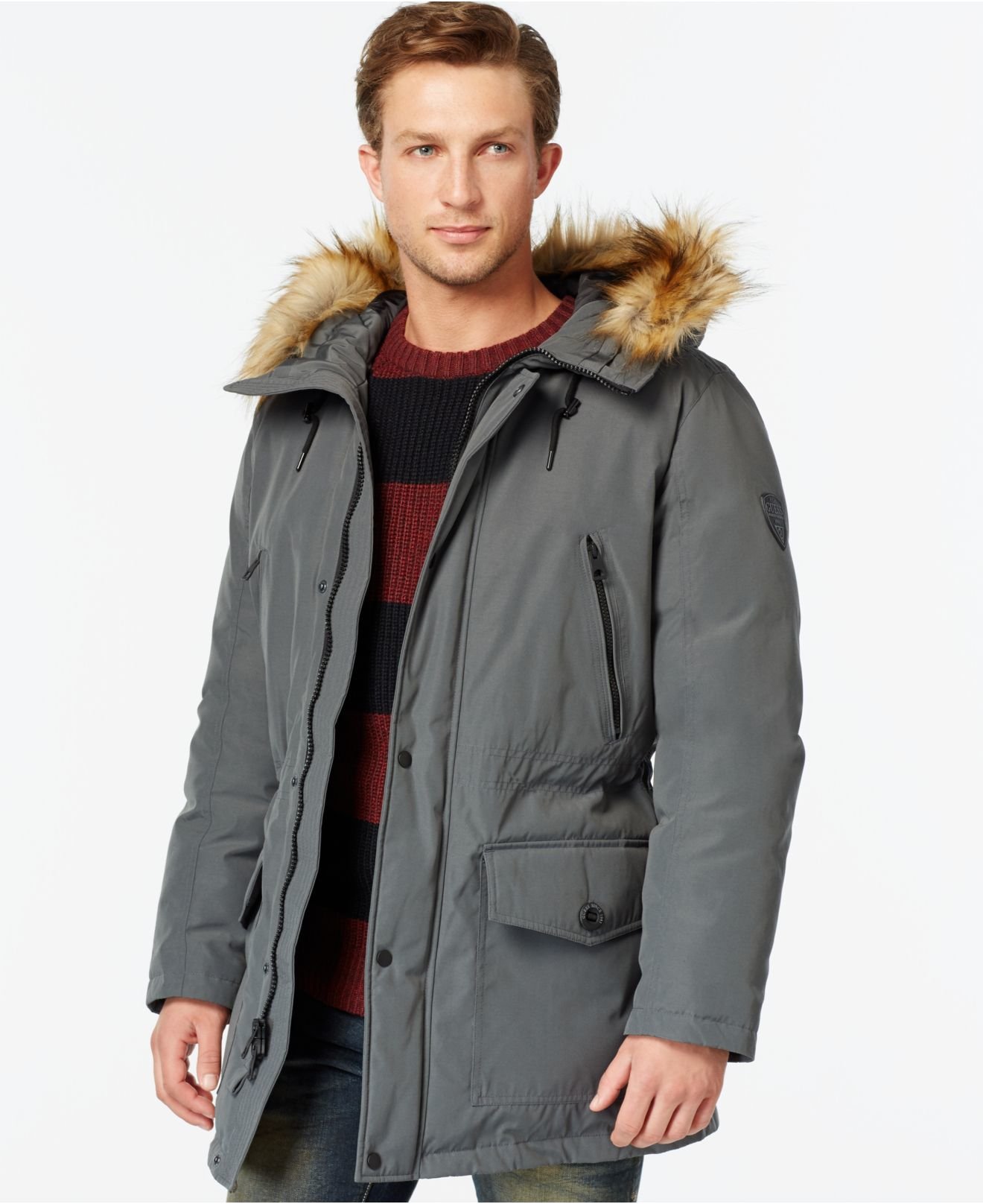 guess fur jacket mens