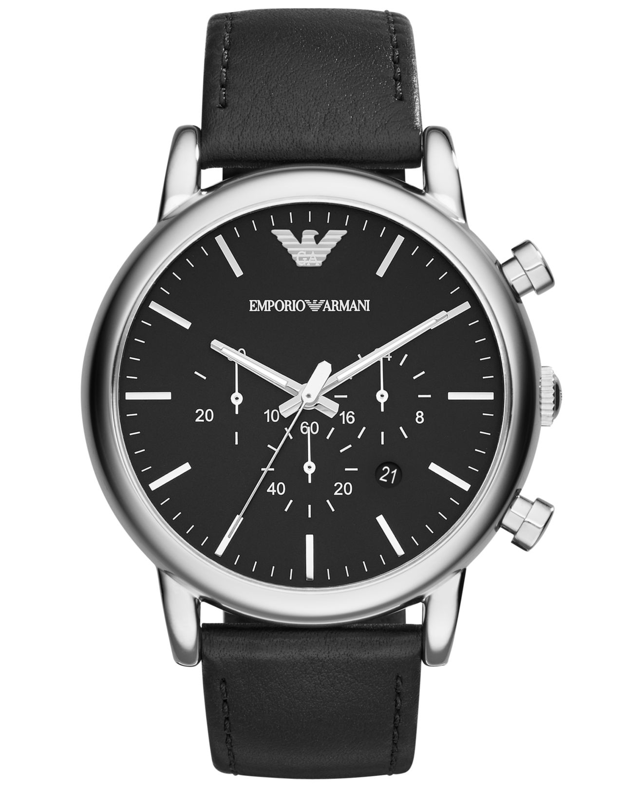 Emporio armani Men's Chronograph Matte Black Leather Strap Watch 46mm