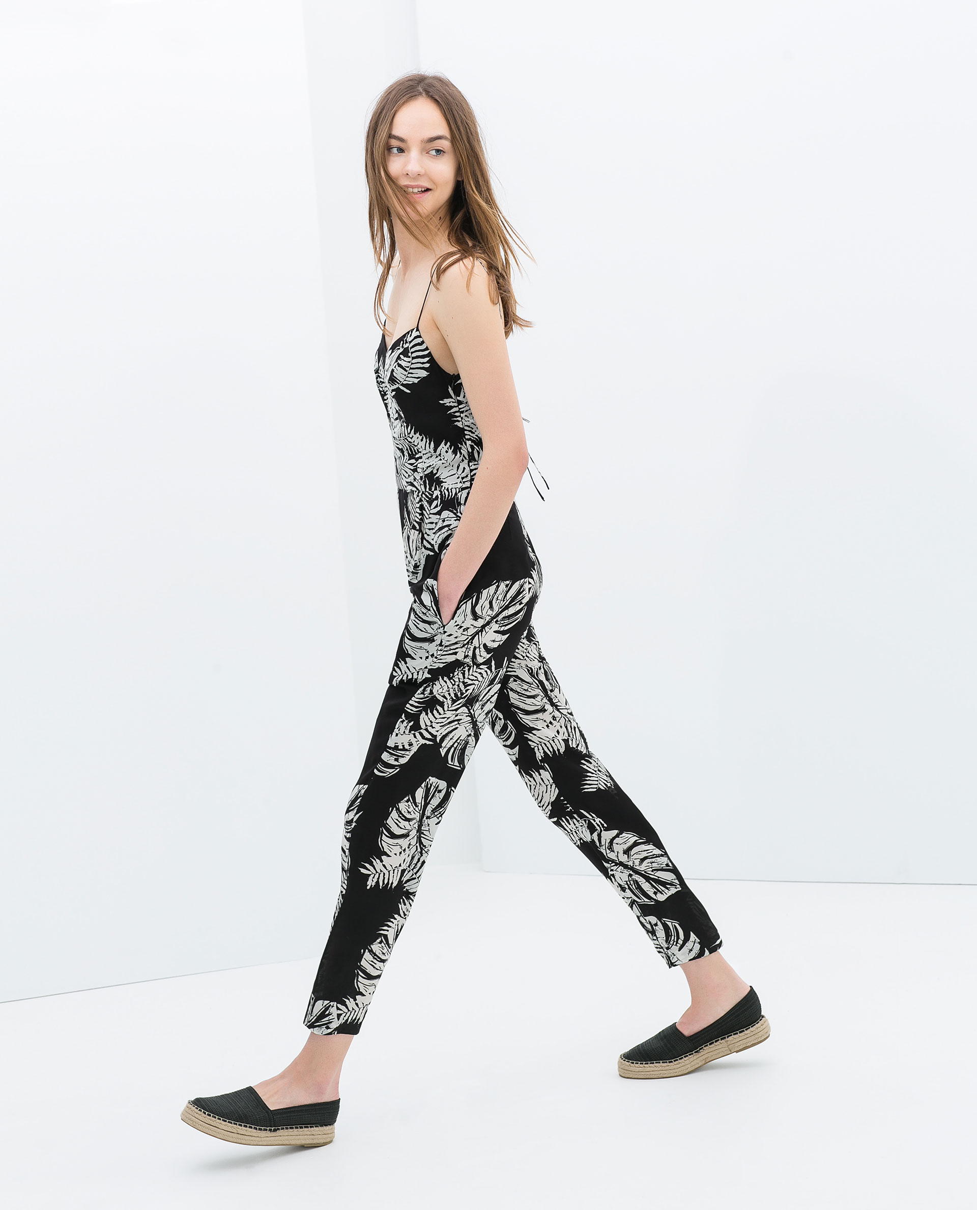 Zara Printed Jumpsuit in White | Lyst