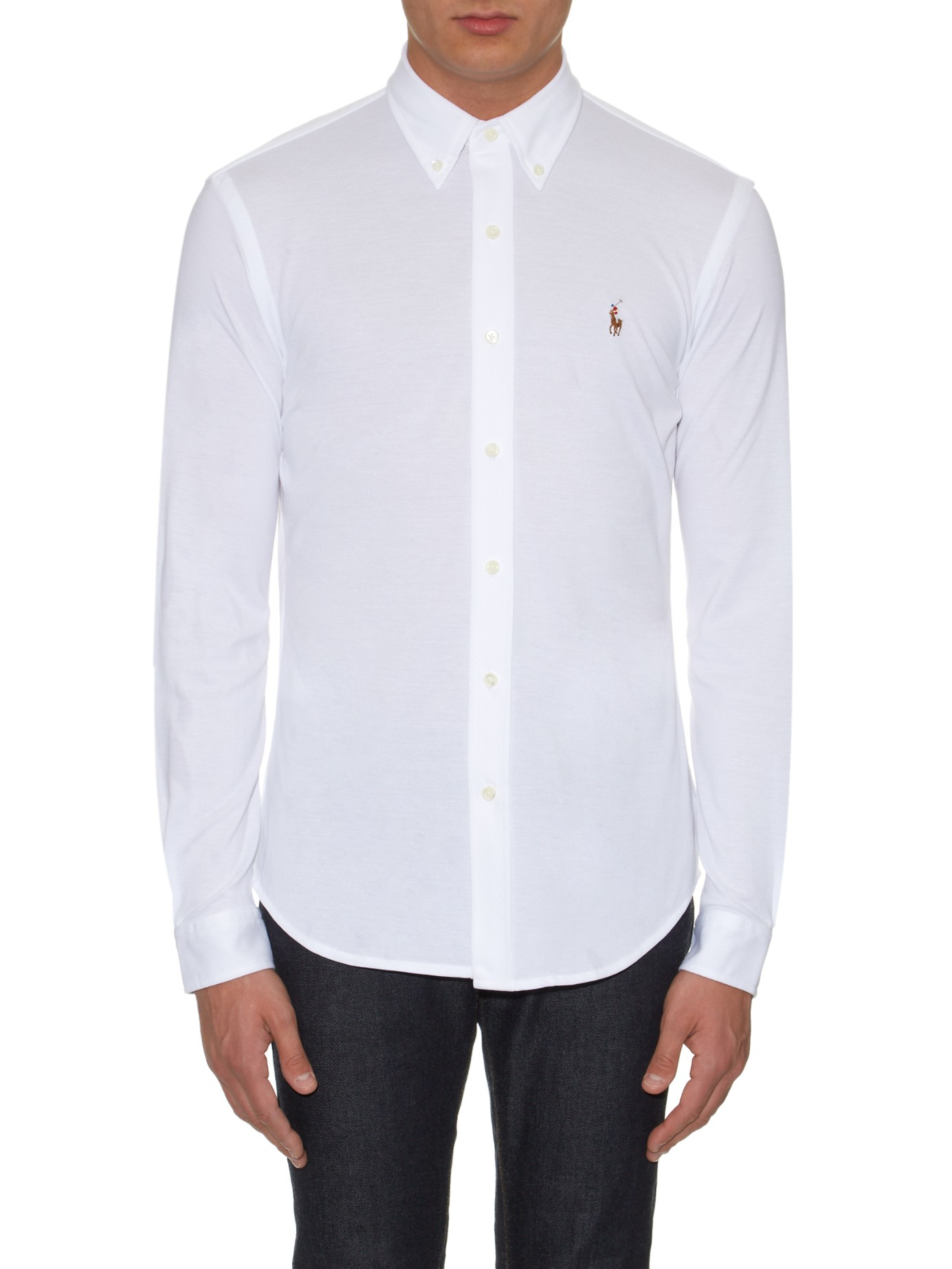 Polo Ralph Lauren Oxford-knit Long-sleeved Shirt in White for Men | Lyst
