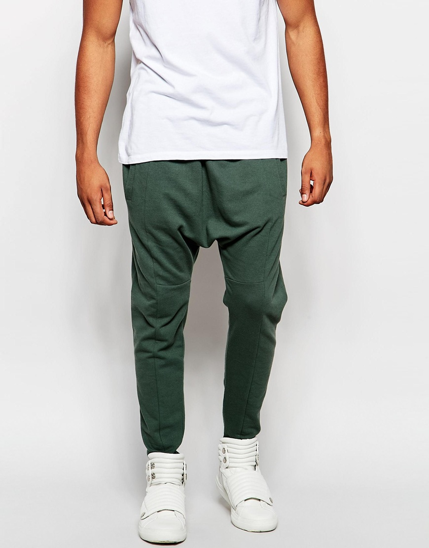 ASOS Cotton Drop Crotch Joggers in Green for Men - Lyst
