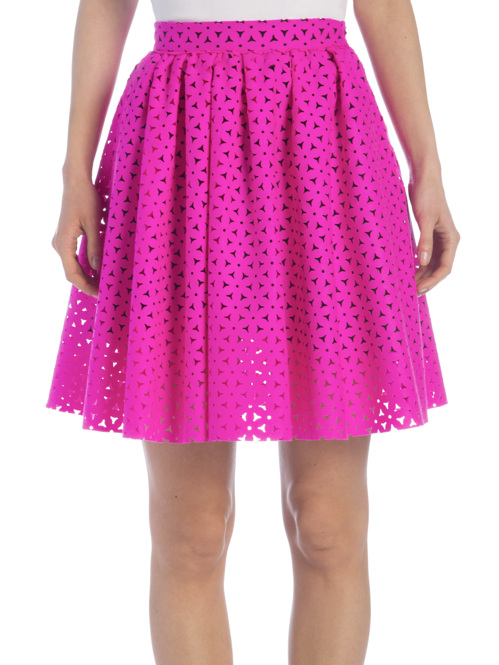 Lyst - Msgm Pleated Laser-cut Skirt in Pink