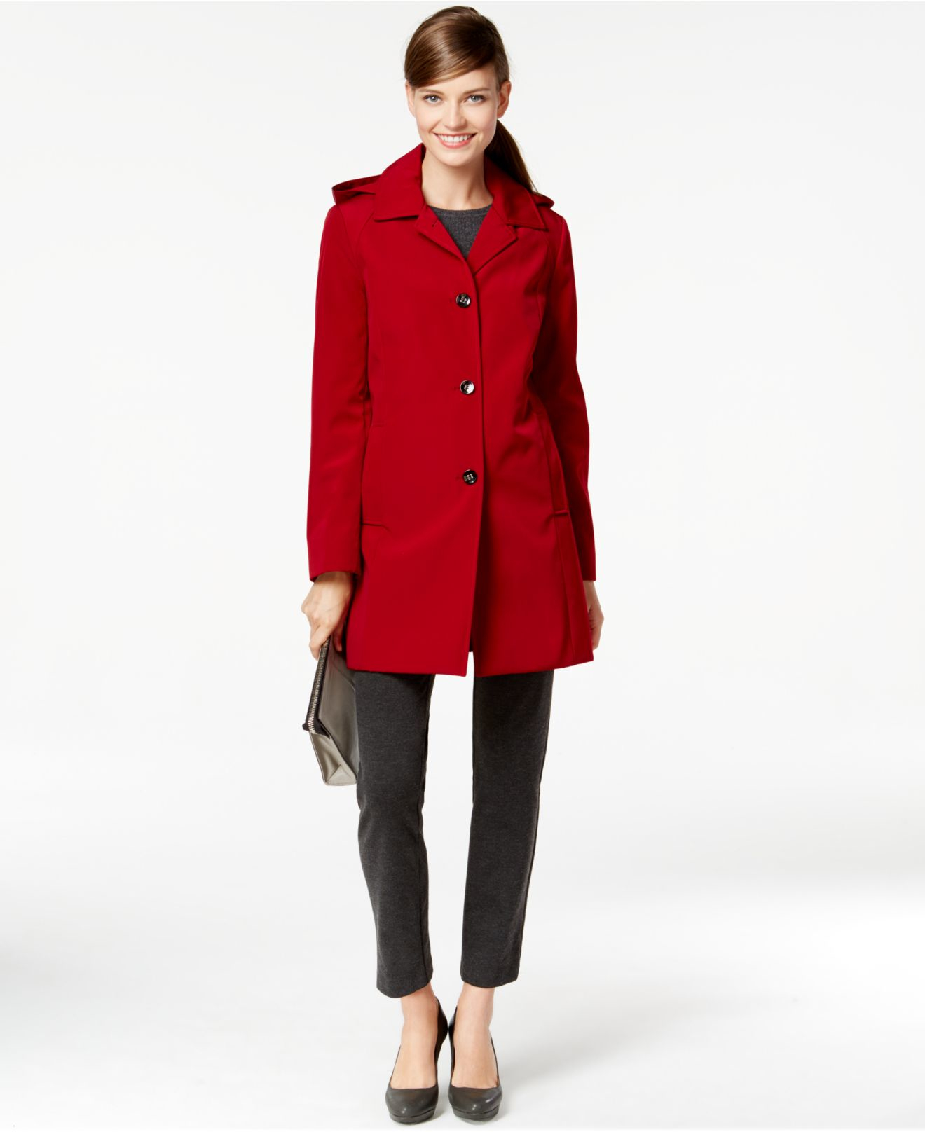 Calvin Klein Synthetic Petite Hooded Rain Coat in Red - Lyst