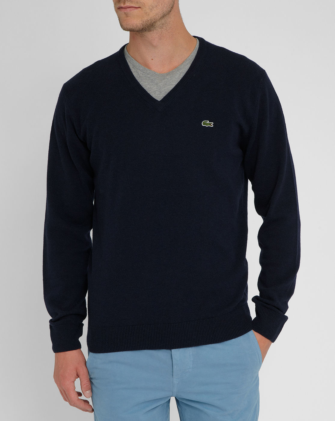 Lacoste Navy New Wool V-neck Sweater in Blue for Men | Lyst