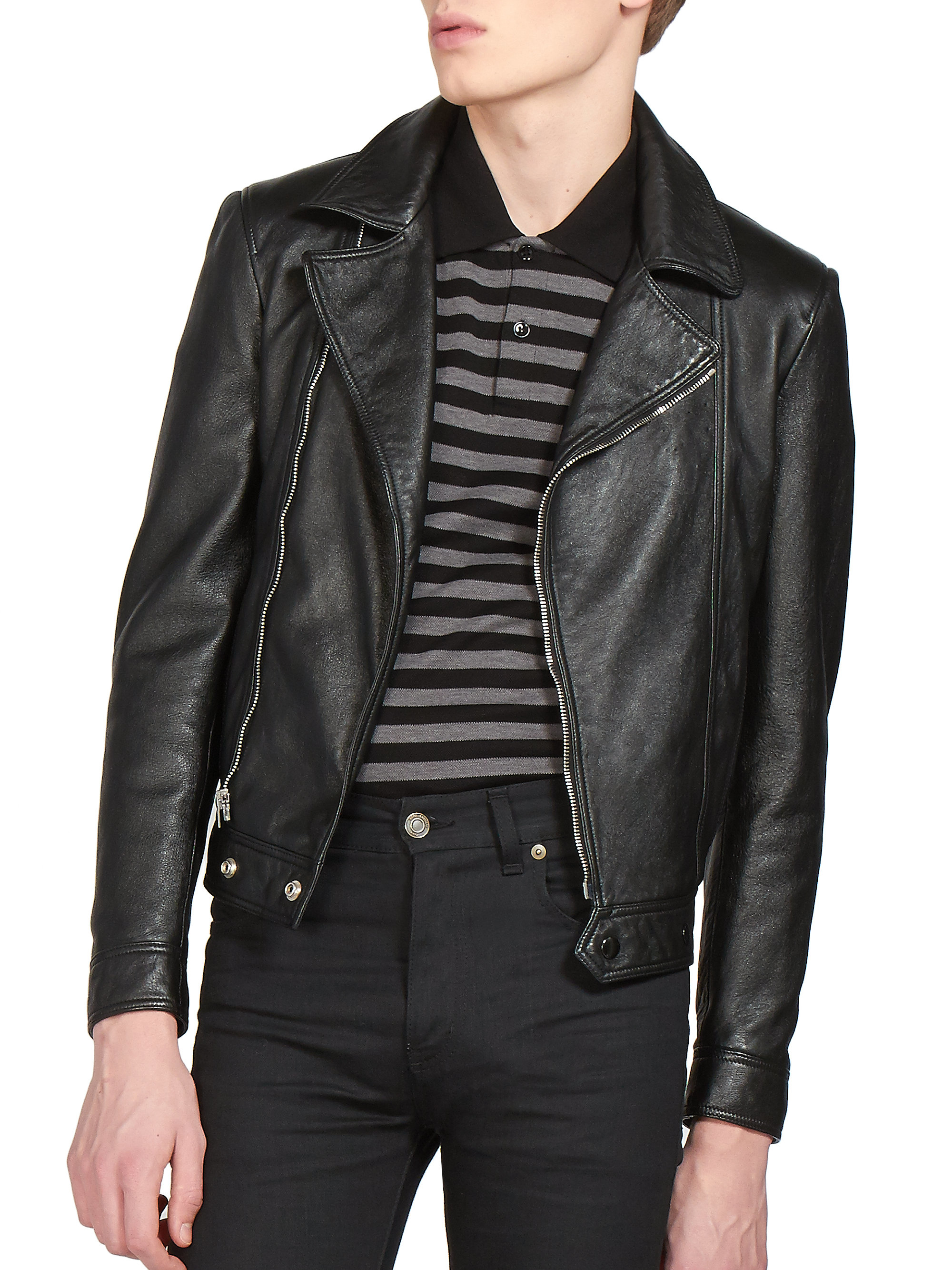 Lyst - Saint Laurent Cropped Leather Jacket in Black for Men