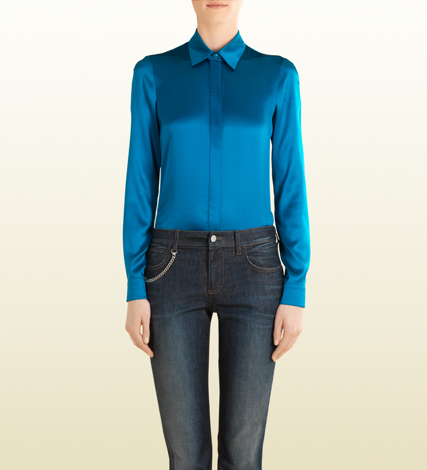 turquoise satin blouse