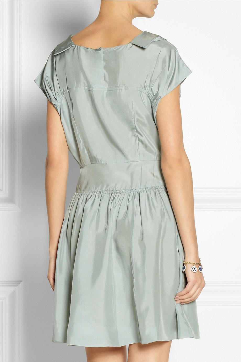Miu miu Draped Silk Crepe De Chine Dress in Green | Lyst
