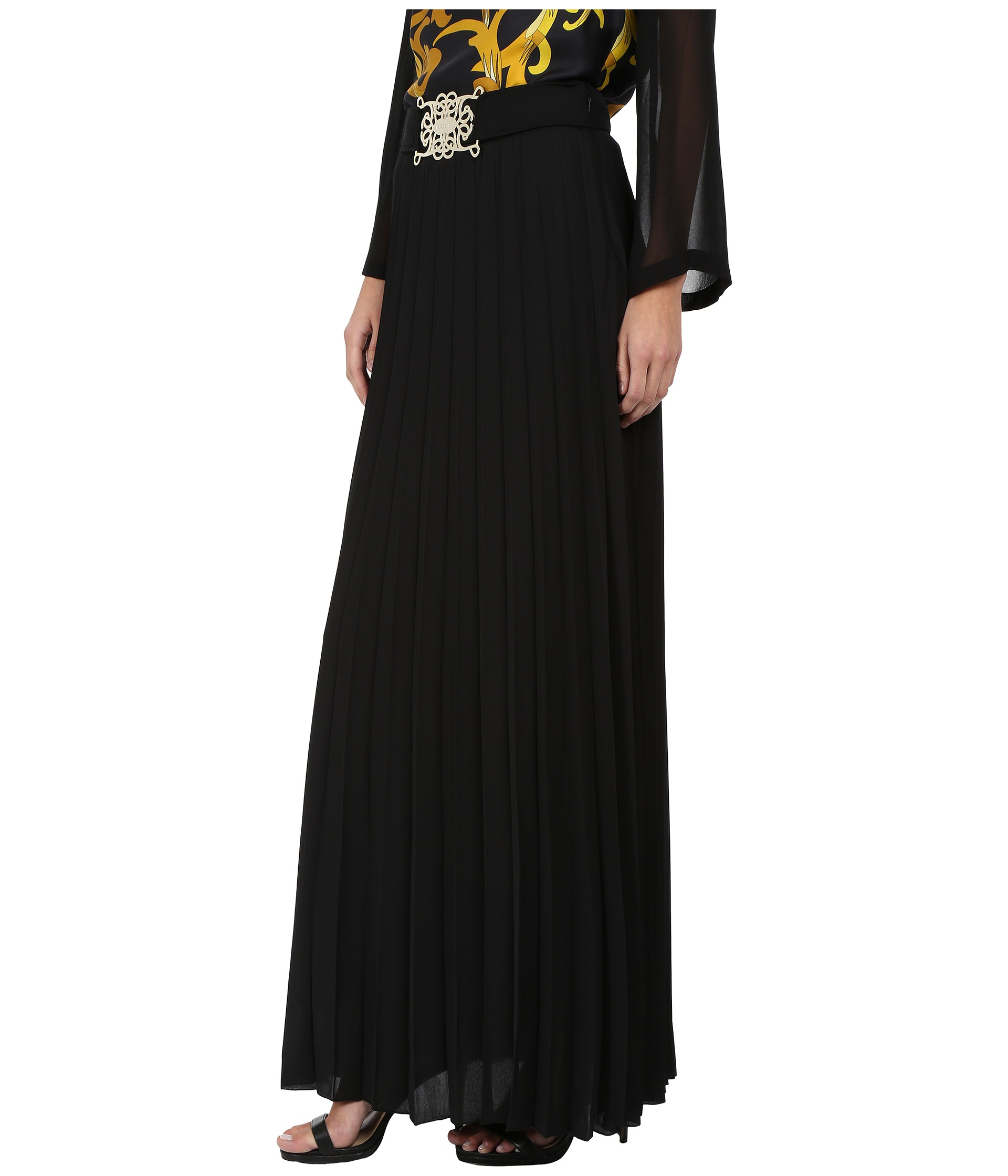 Lyst - Versace Jeans Pleated Long Maxi Skirt in Black