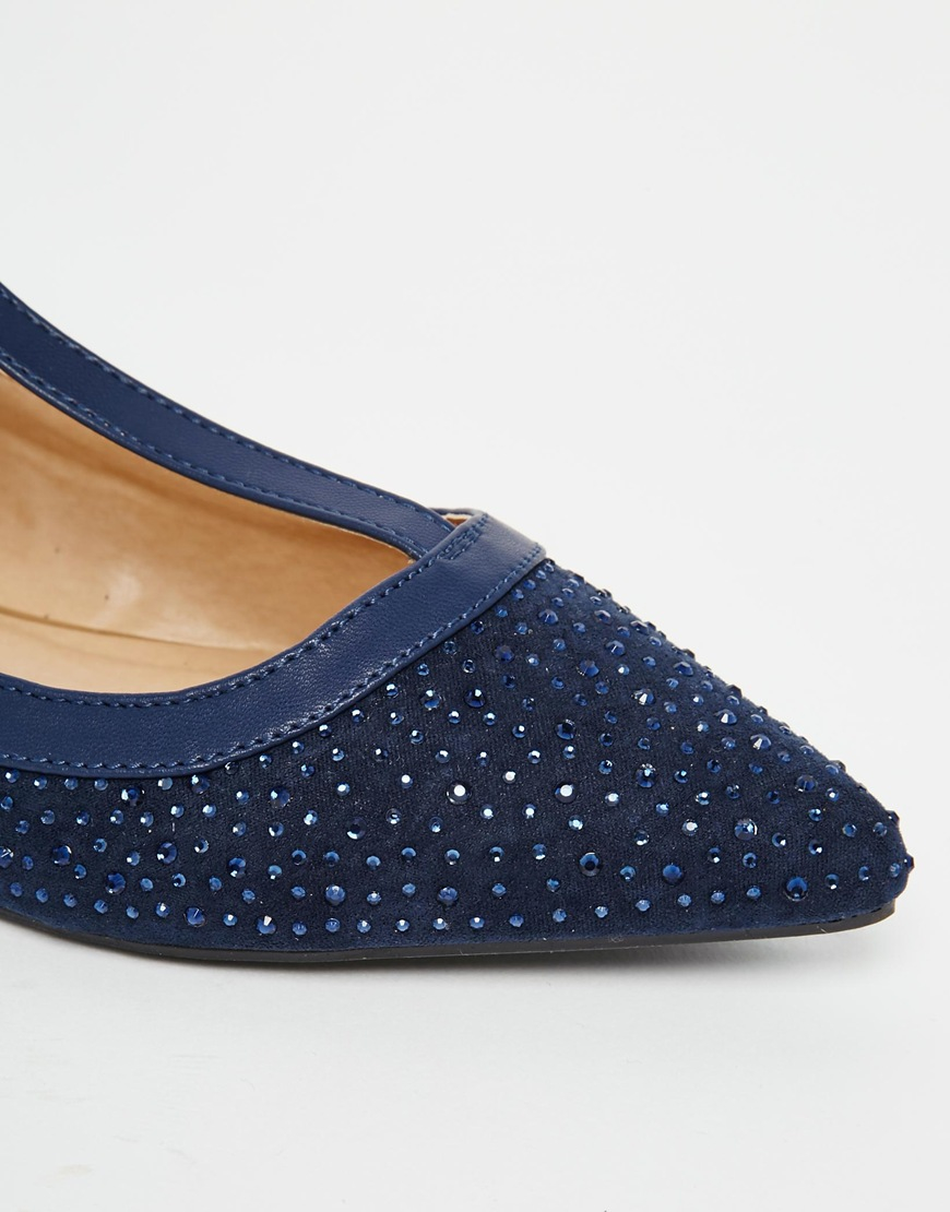 Oasis T Bar Point Sparkle Flat Shoe in Blue | Lyst