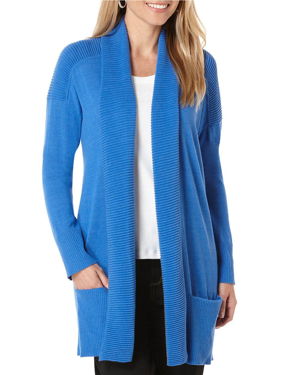 Lyst - Rafaella Solid Ottoman Stitch Sweater in Blue