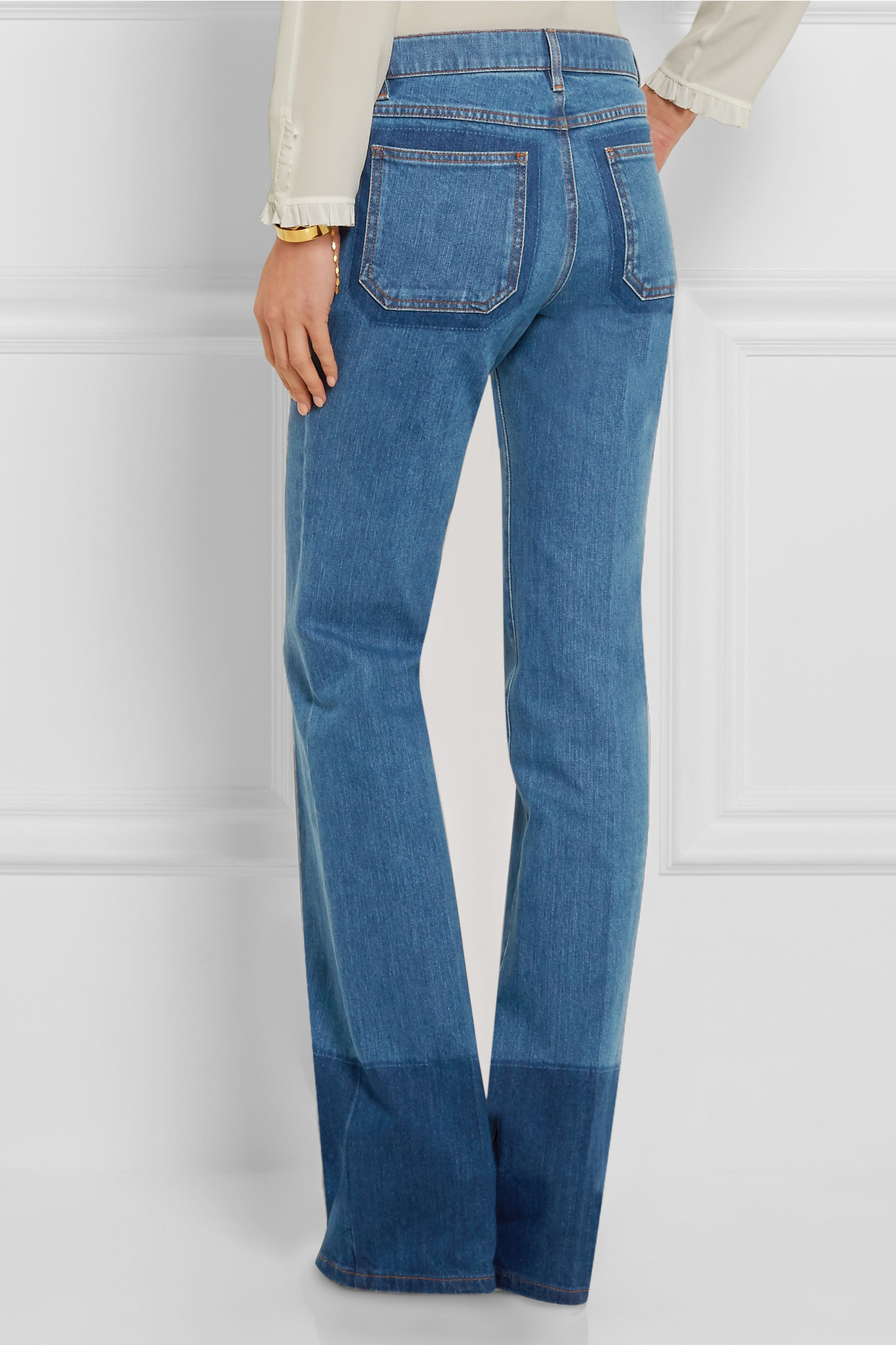 two tone flare jeans